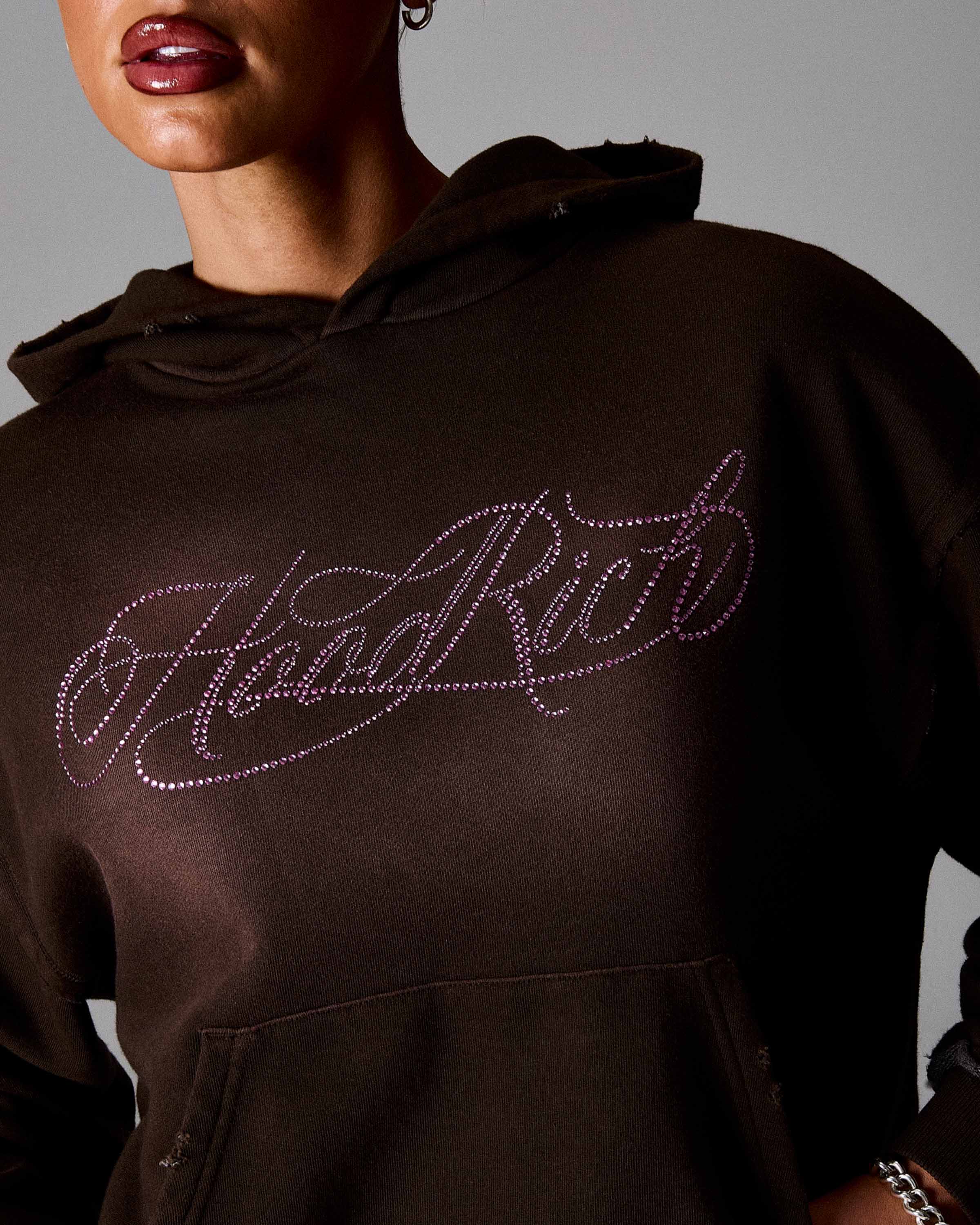 The Winner's Circle Amber Script Mid Length Hoodie - Brown/Pink - Image 2