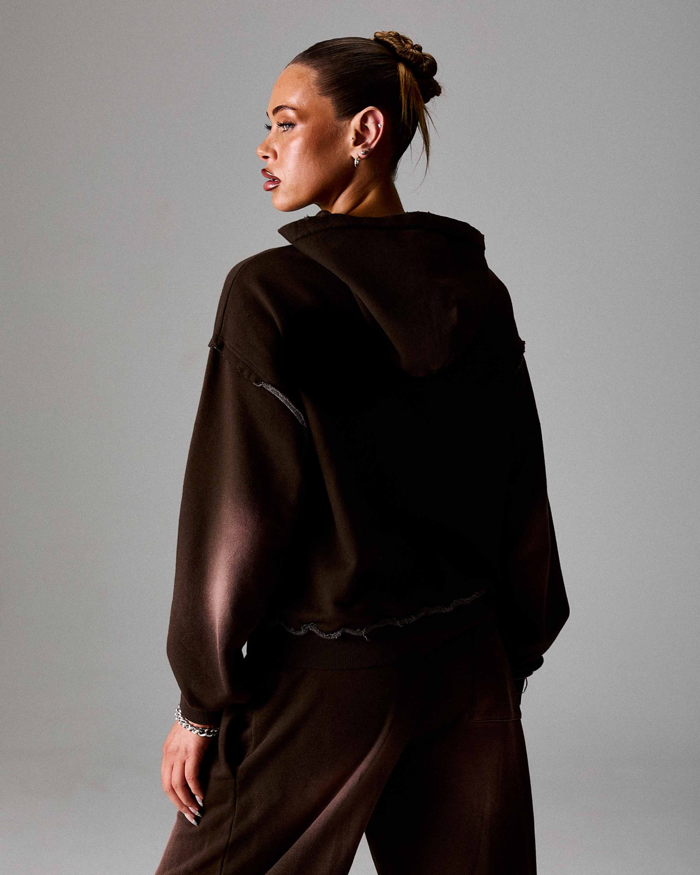 The Winner's Circle Amber Script Mid Length Hoodie - Brown/Pink - Image 3