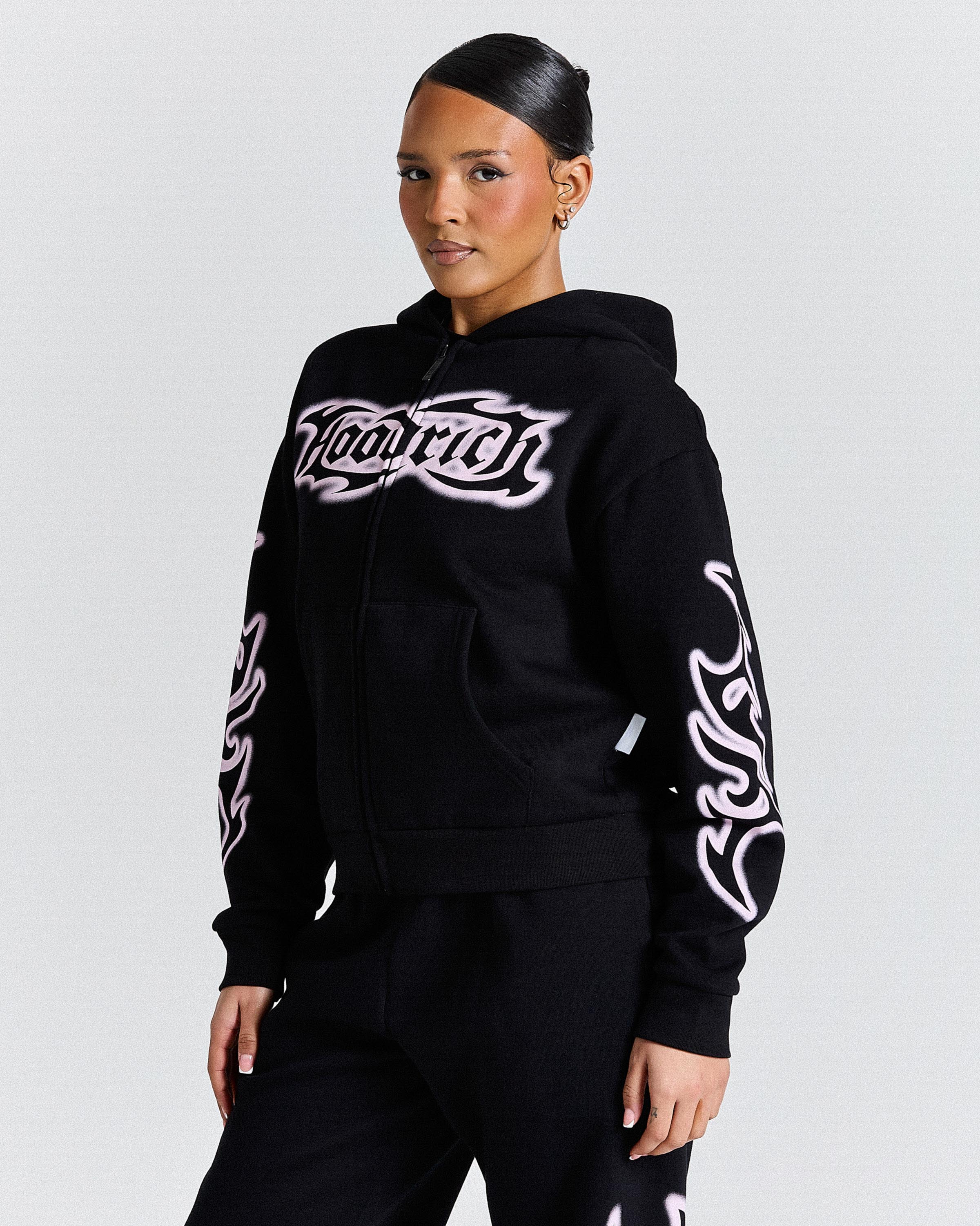Asha Mid Length Zip Hoodie - Black/Pink - Image 14