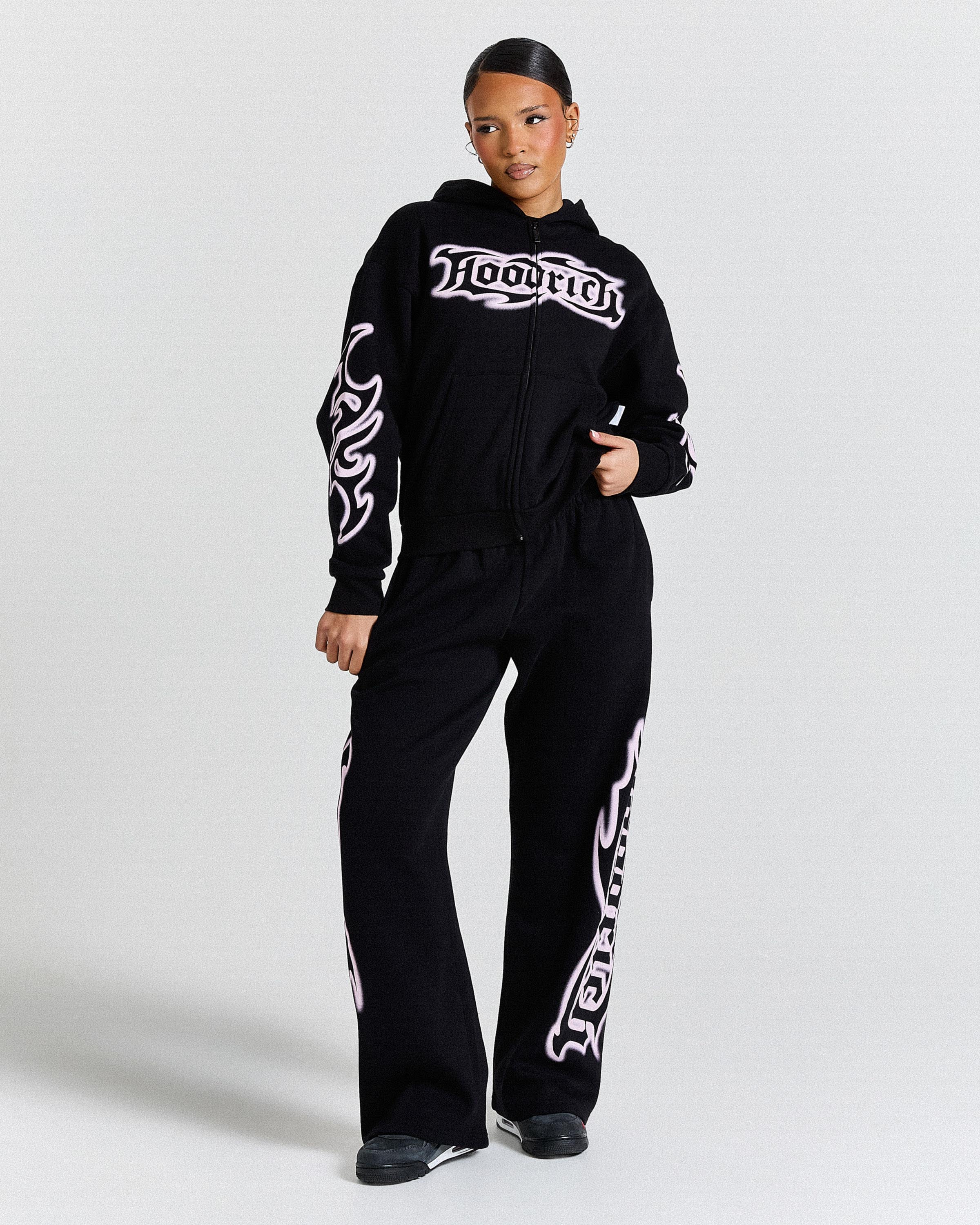 Asha Mid Length Zip Hoodie - Black/Pink - Image 15