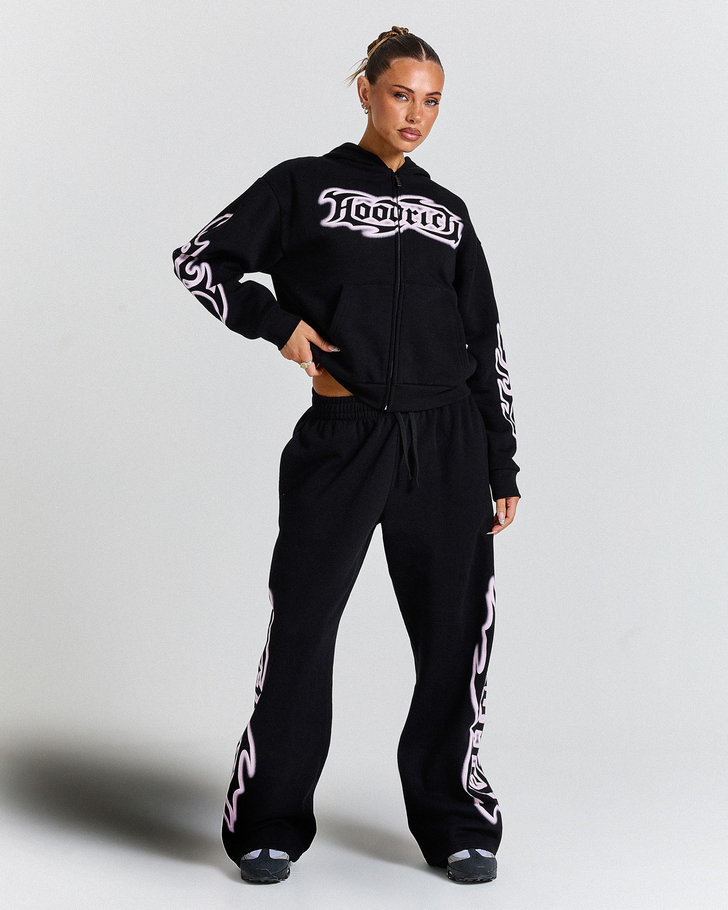 Asha Mid Length Zip Hoodie - Black/Pink - Image 8