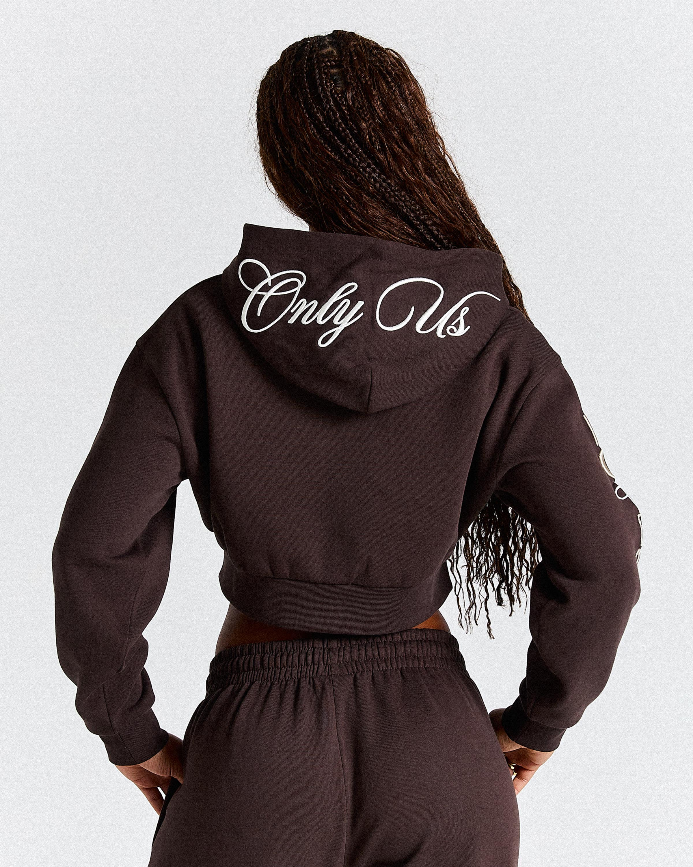 Calor Cropped Zip Hoodie - Brown/White - Image 10