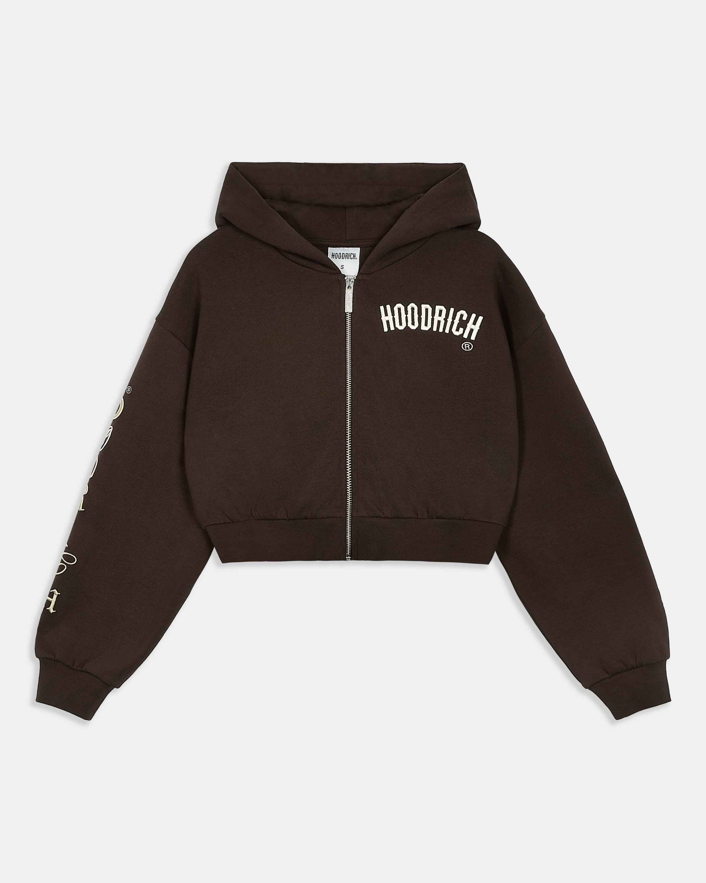 Calor Cropped Zip Hoodie - Brown/White - Image 3