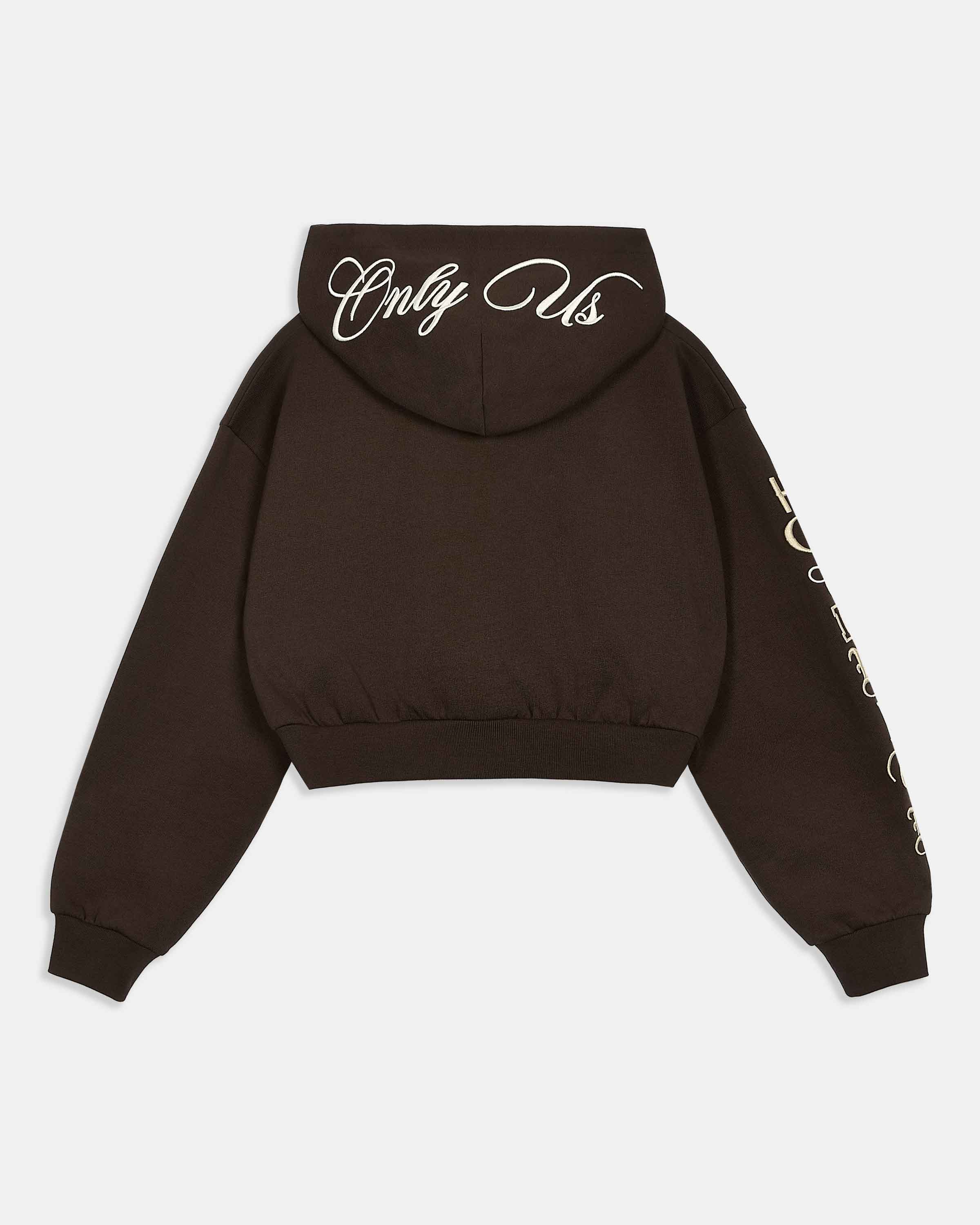Calor Cropped Zip Hoodie - Brown/White - Image 4