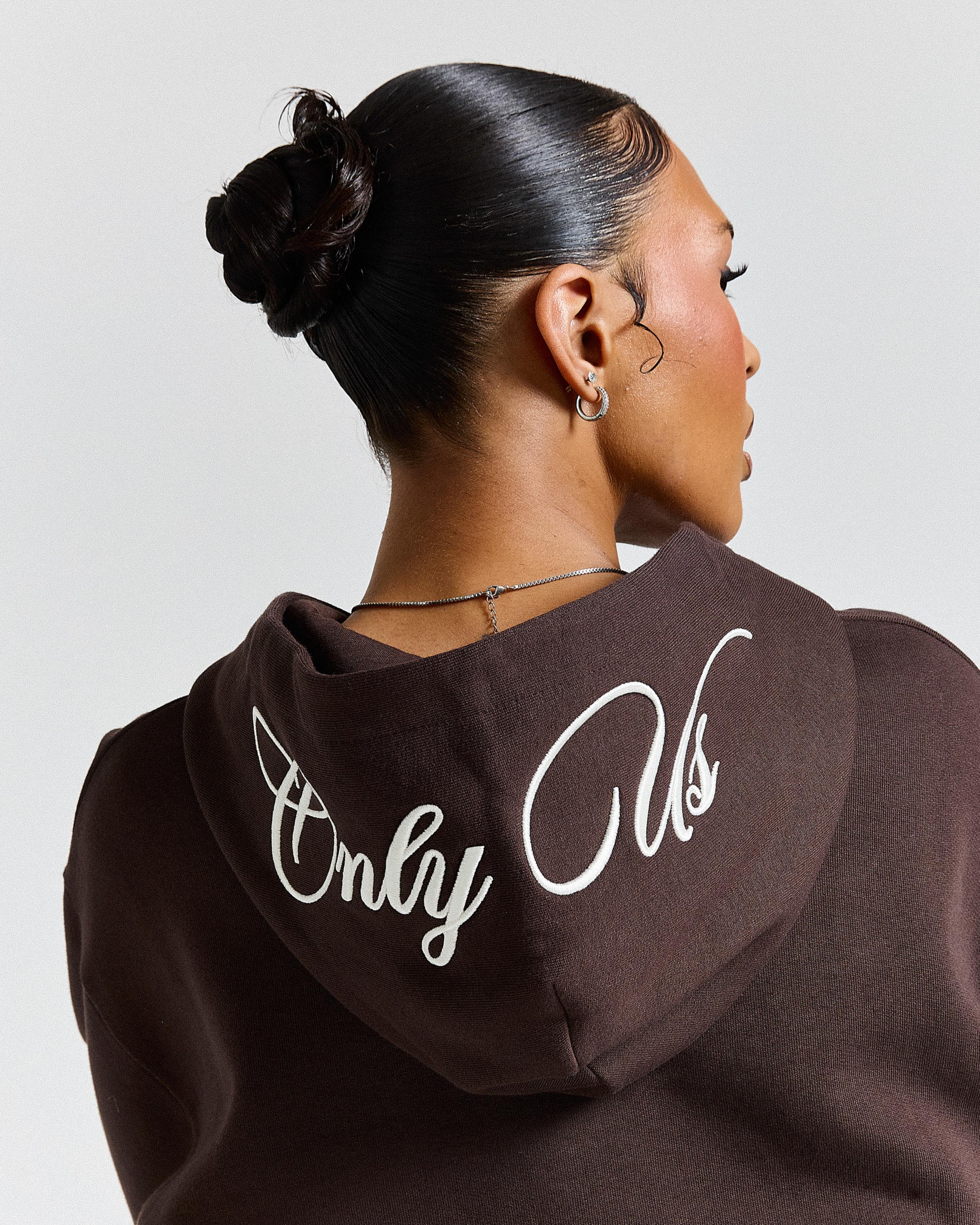 Calor Cropped Zip Hoodie - Brown/White - Image 5
