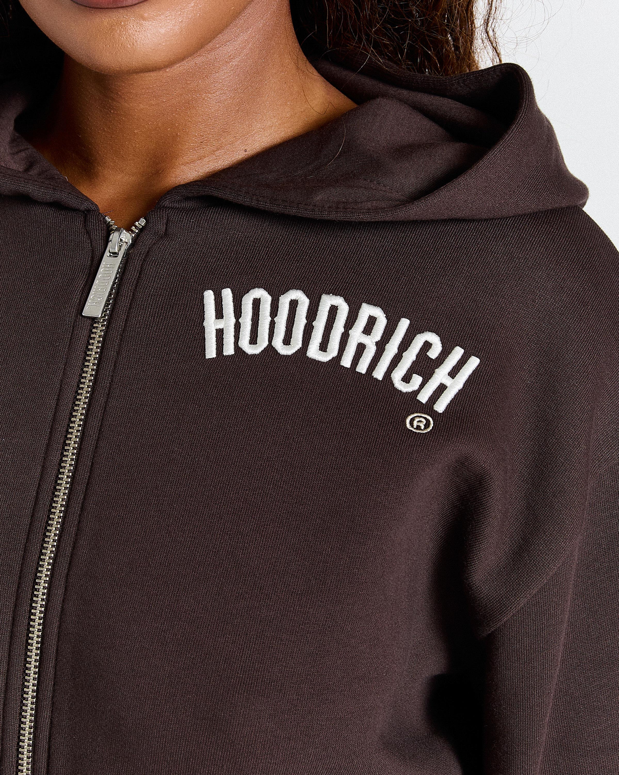 Calor Cropped Zip Hoodie - Brown/White - Image 7