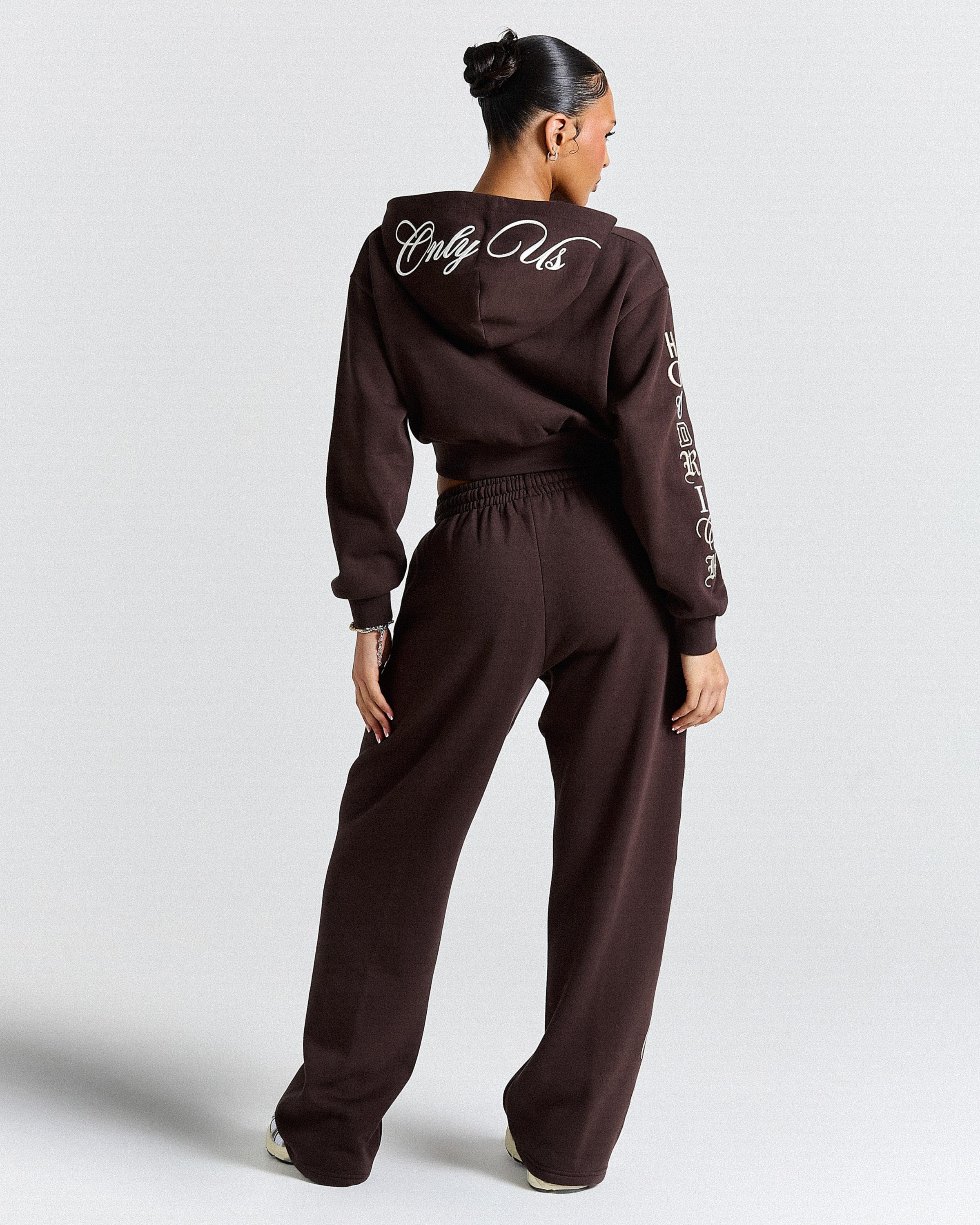 Calor Cropped Zip Hoodie - Brown/White - Image 8