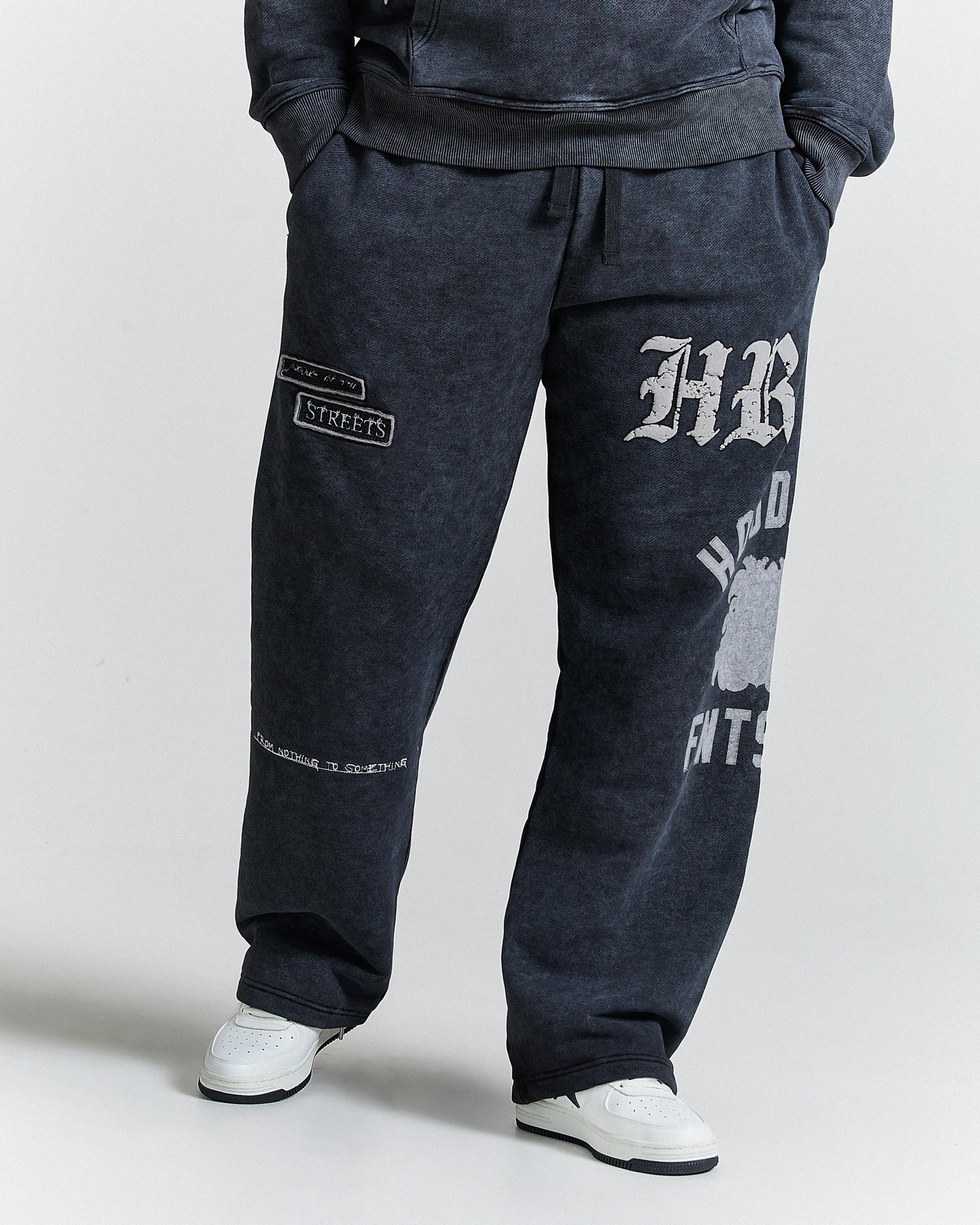 The Winner's Circle Cipher Oversized Open Hem Joggers - Black Wash