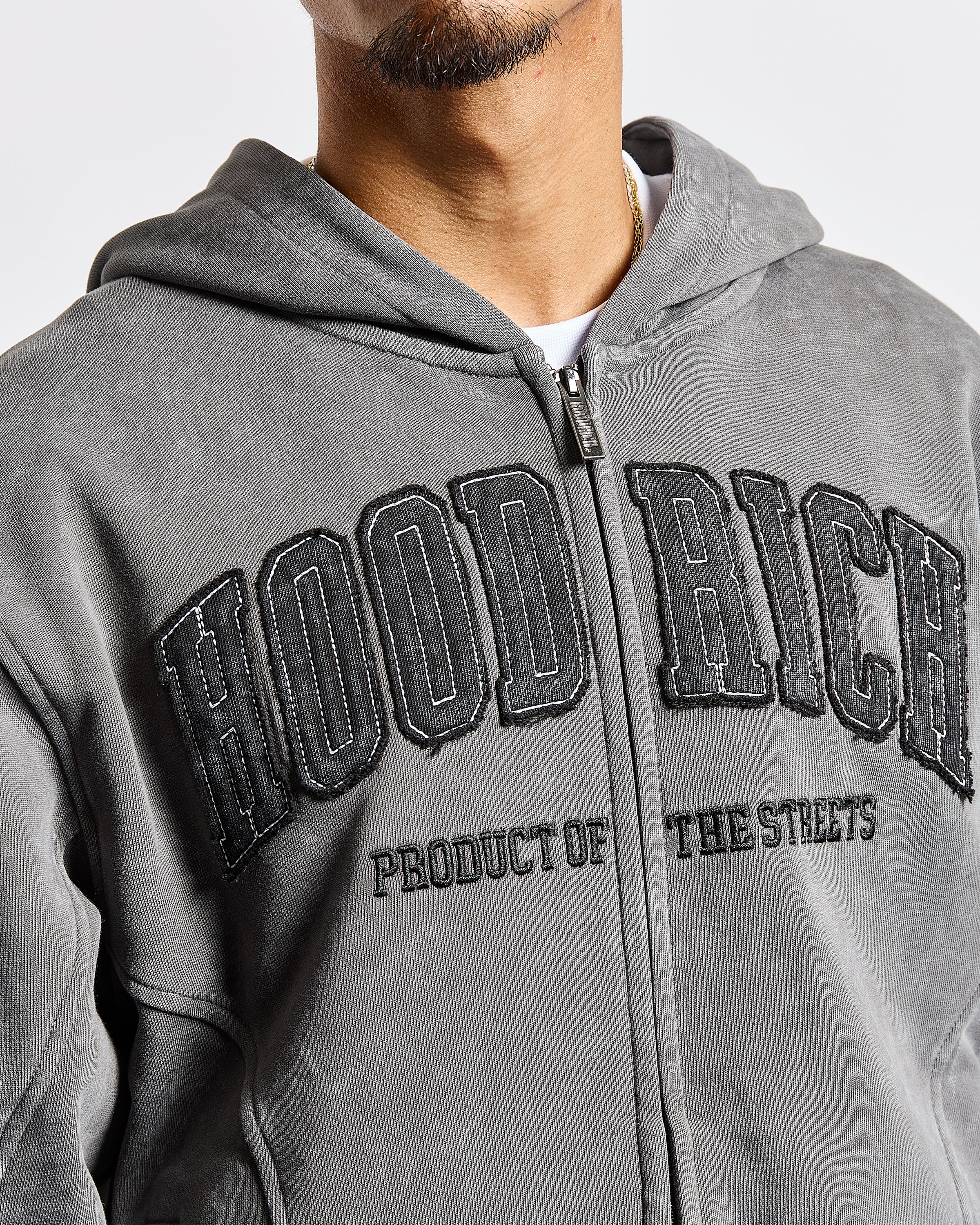 Cursed Oversized Zip Hoodie - Grey Wash/Black - Image 3