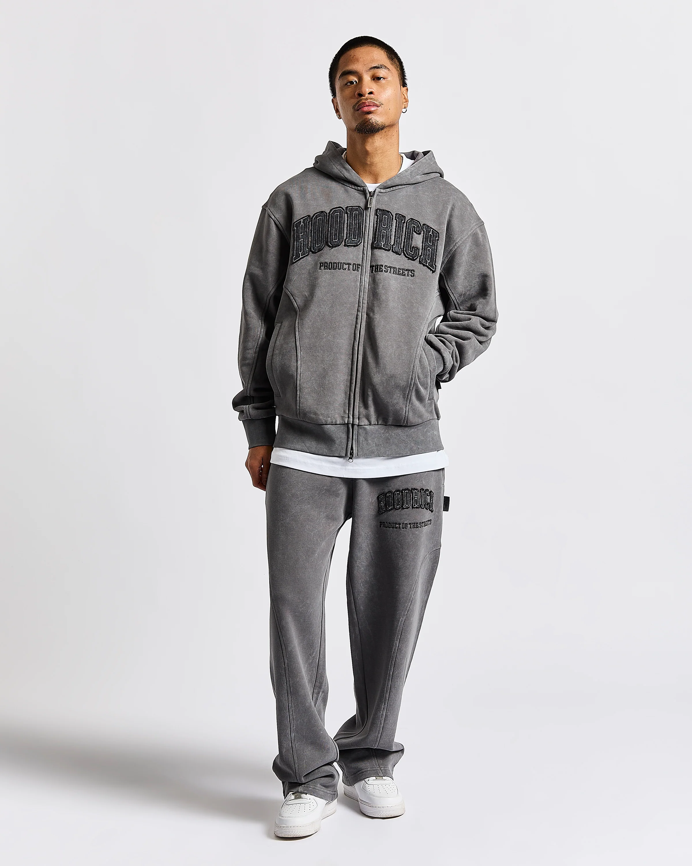 Cursed Oversized Zip Hoodie - Grey Wash/Black - Image 5