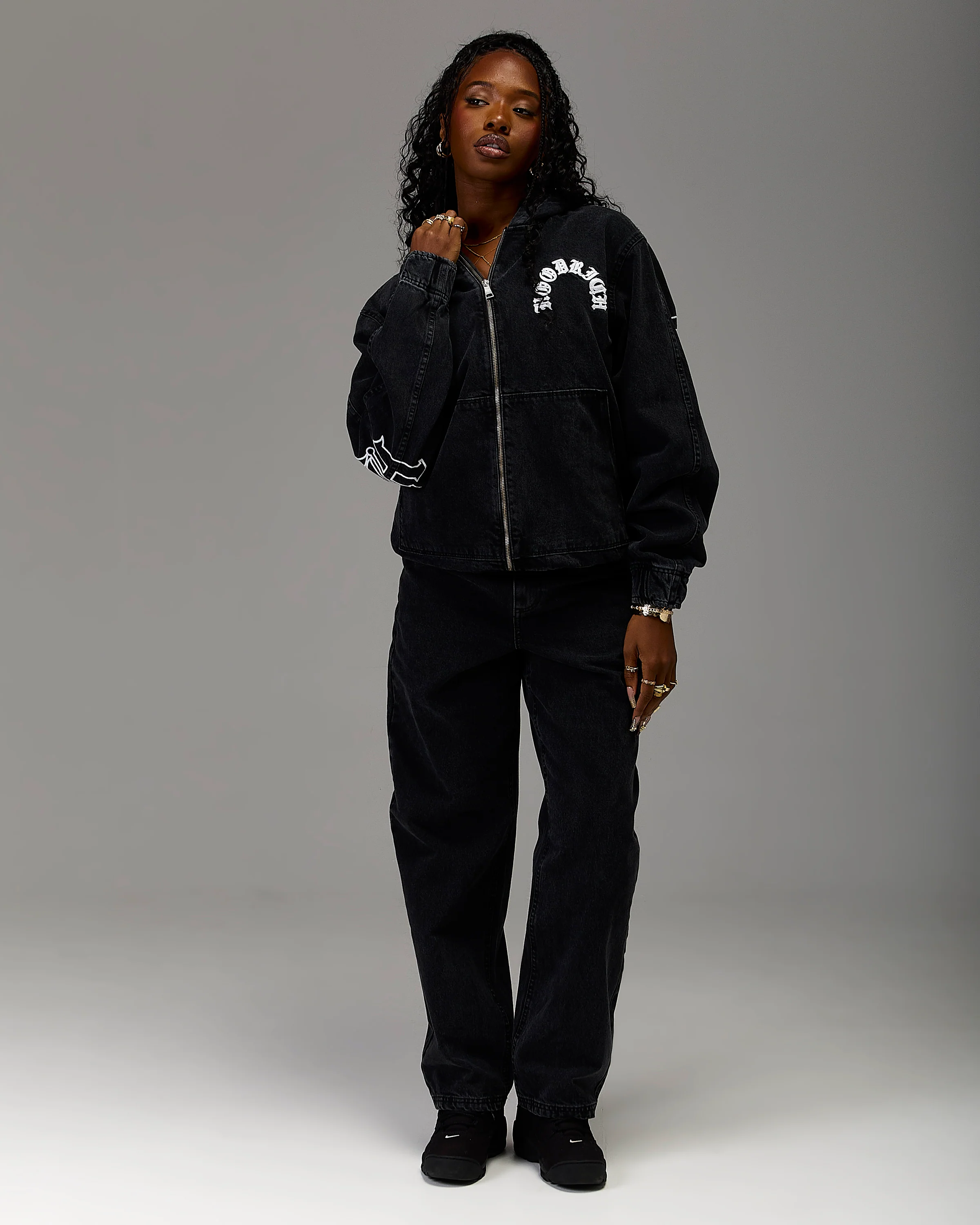 The Winner's Circle Denim Hooded Jacket - Black/White - Image 11