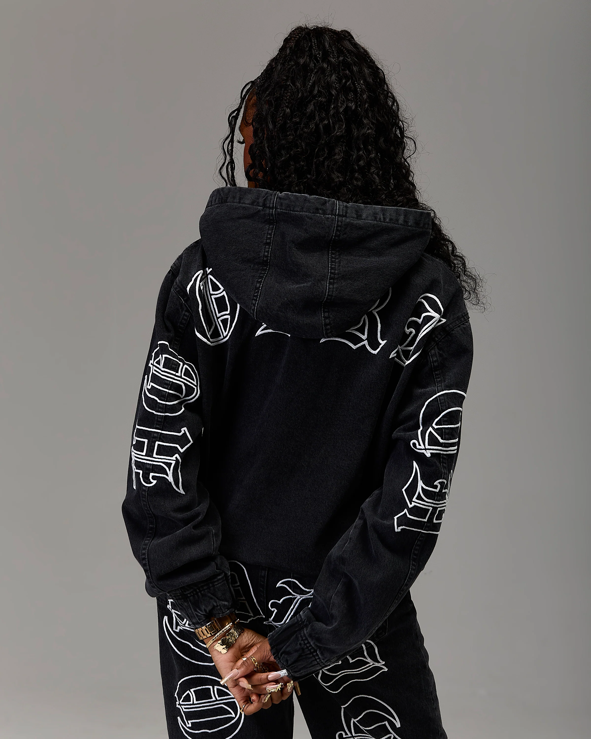 The Winner's Circle Denim Hooded Jacket - Black/White - Image 16