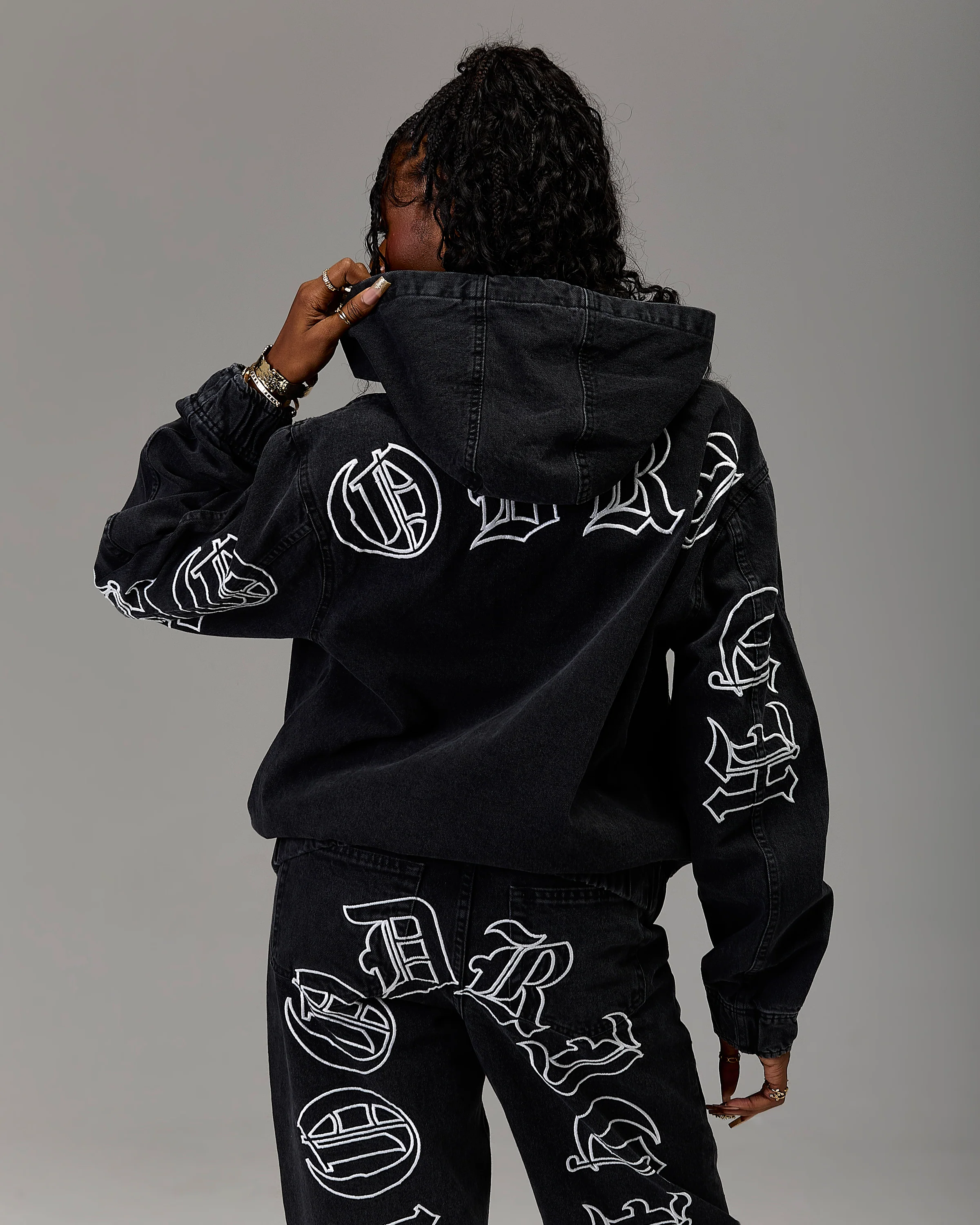 The Winner's Circle Denim Hooded Jacket - Black/White - Image 3