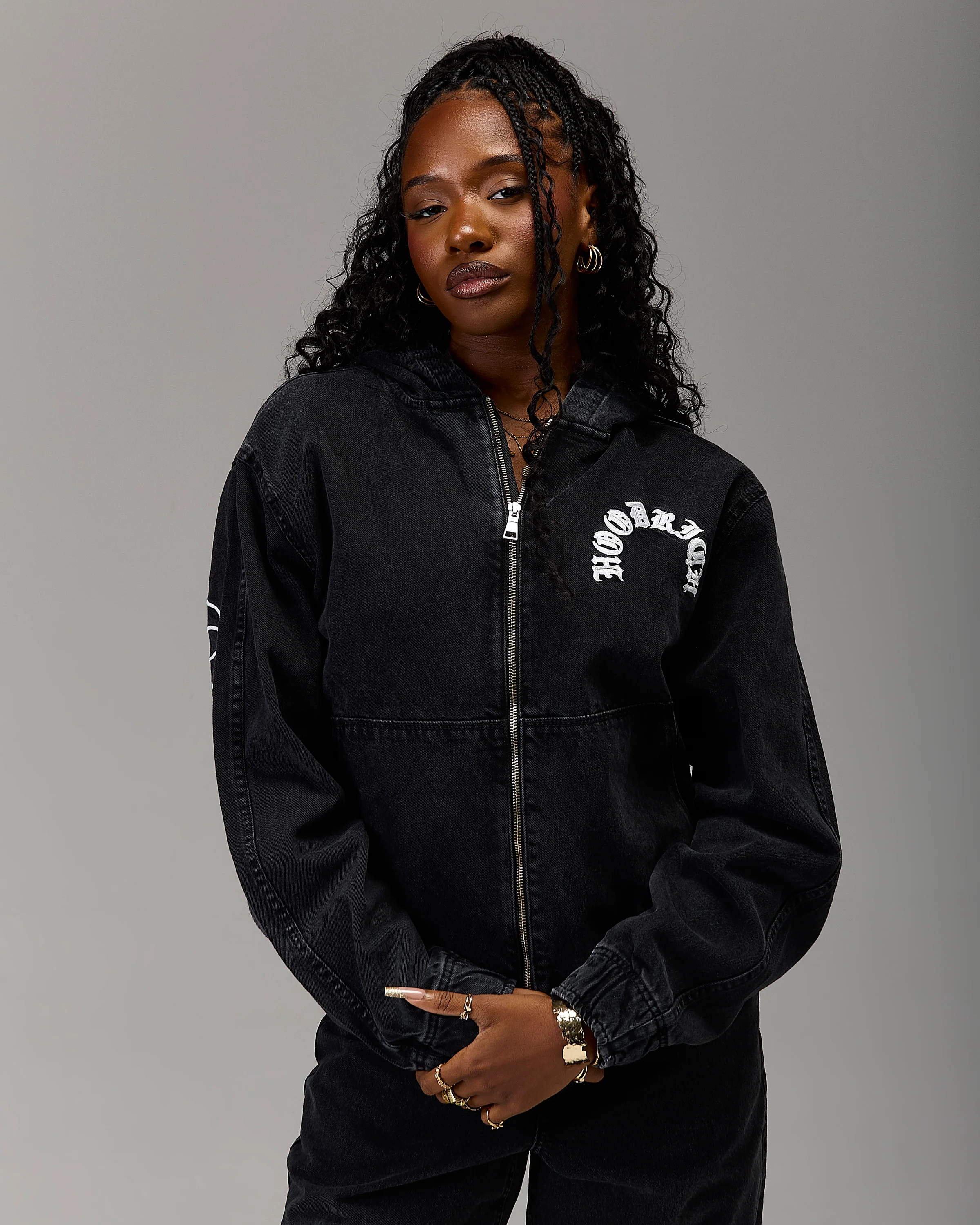 The Winner's Circle Denim Hooded Jacket - Black/White - Image 6