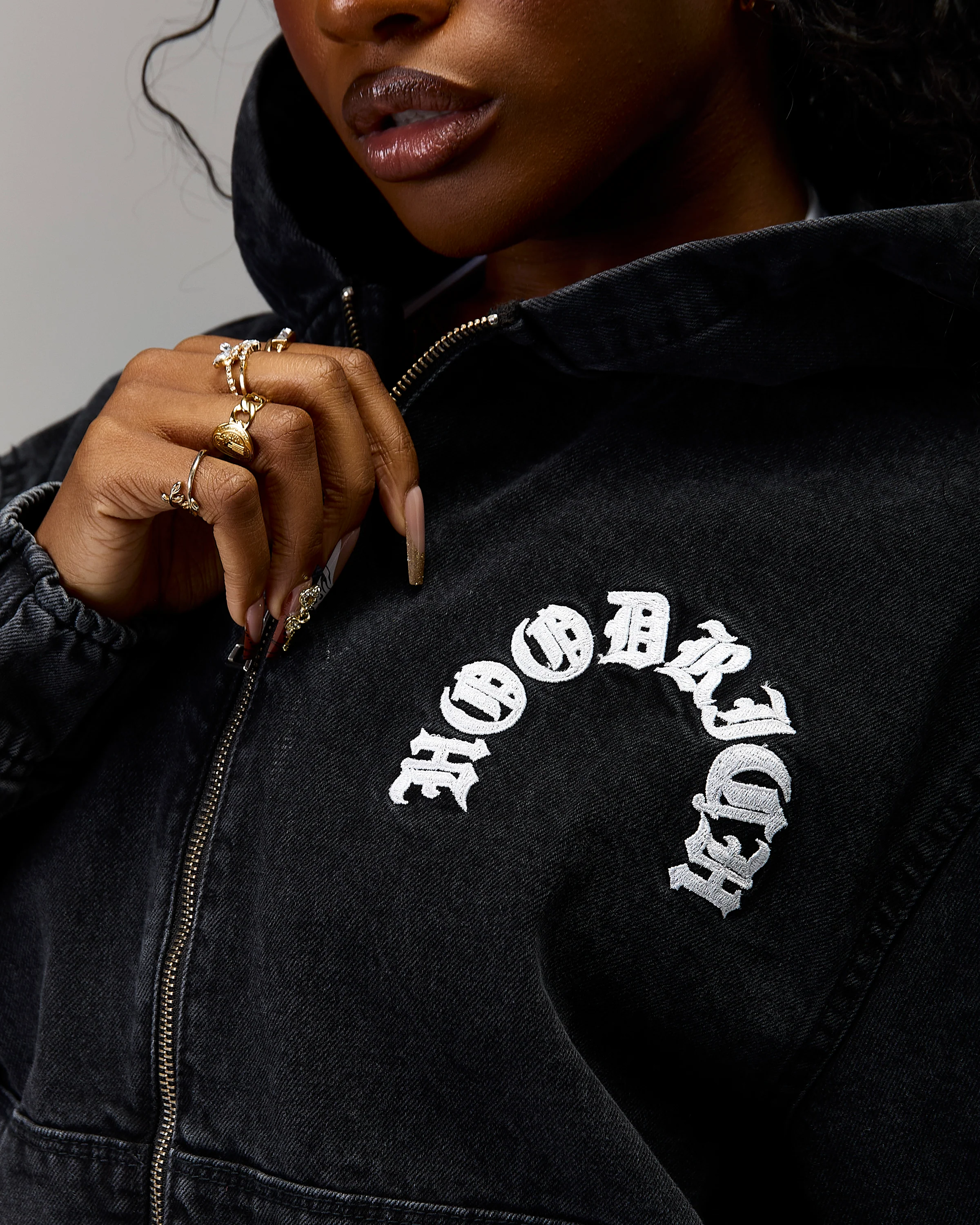 The Winner's Circle Denim Hooded Jacket - Black/White - Image 8