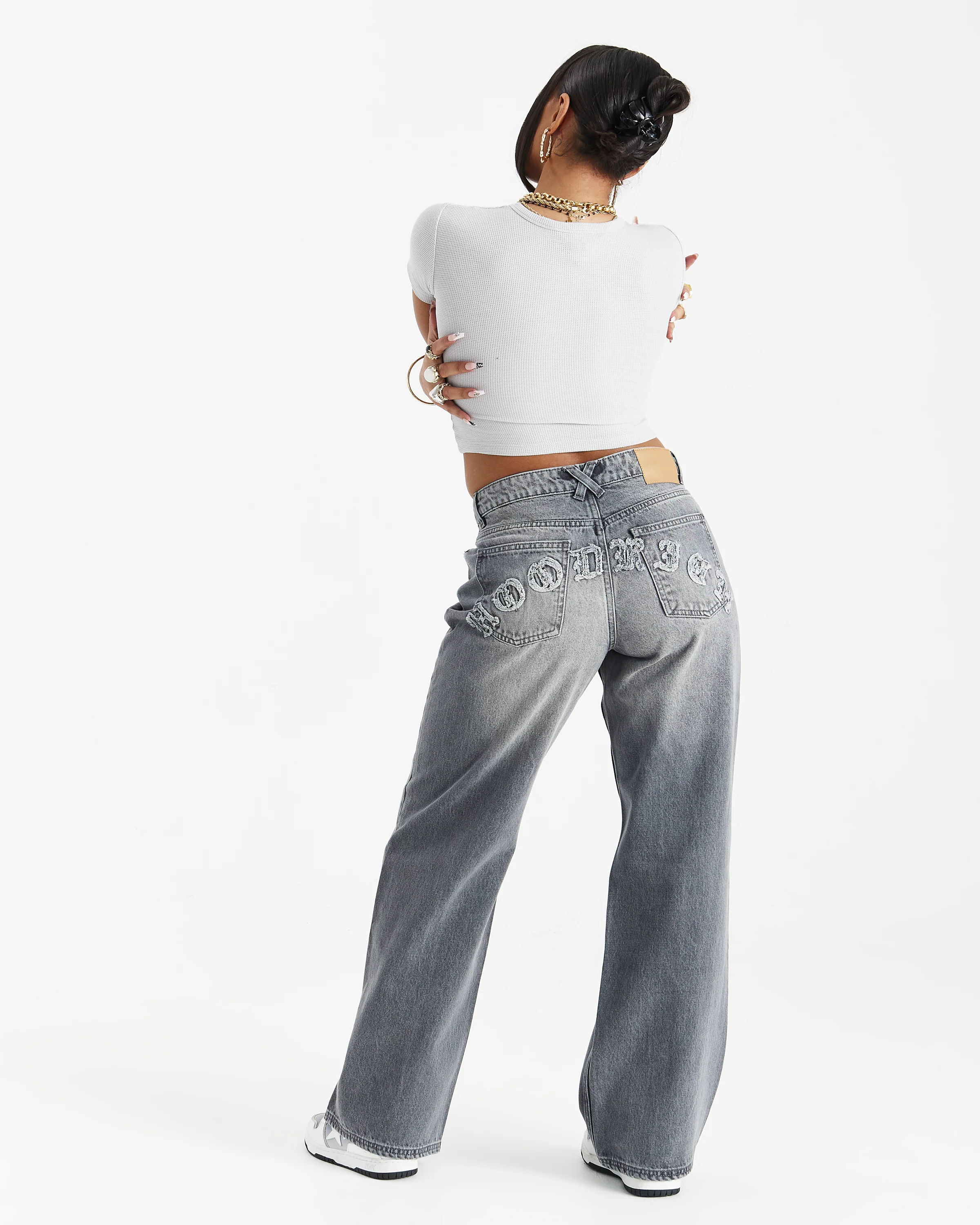 Distressed Gothic Wide Leg Jeans - Grey Wash - Image 7
