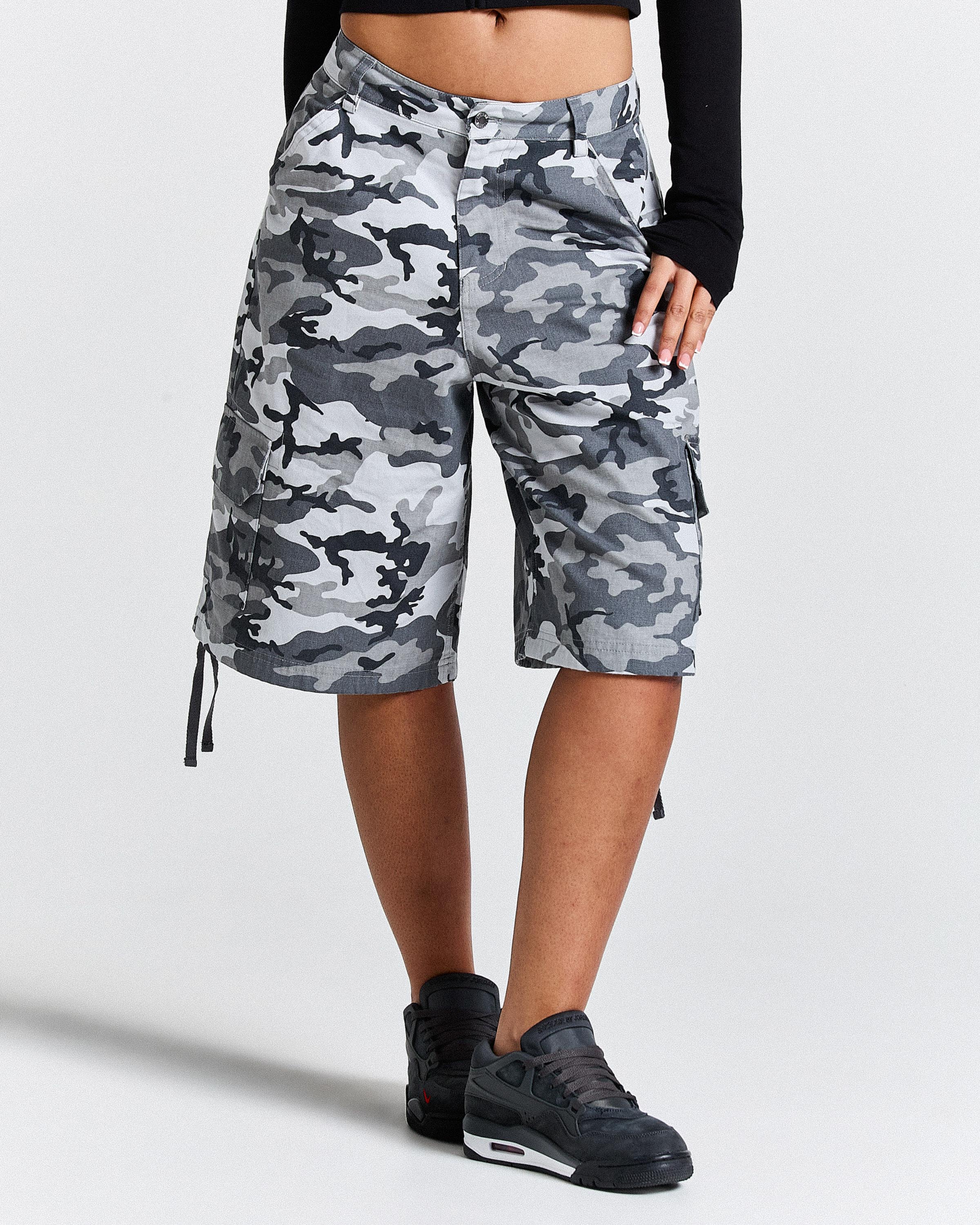 Field Oversized Cargo Woven Jort - Grey Camo