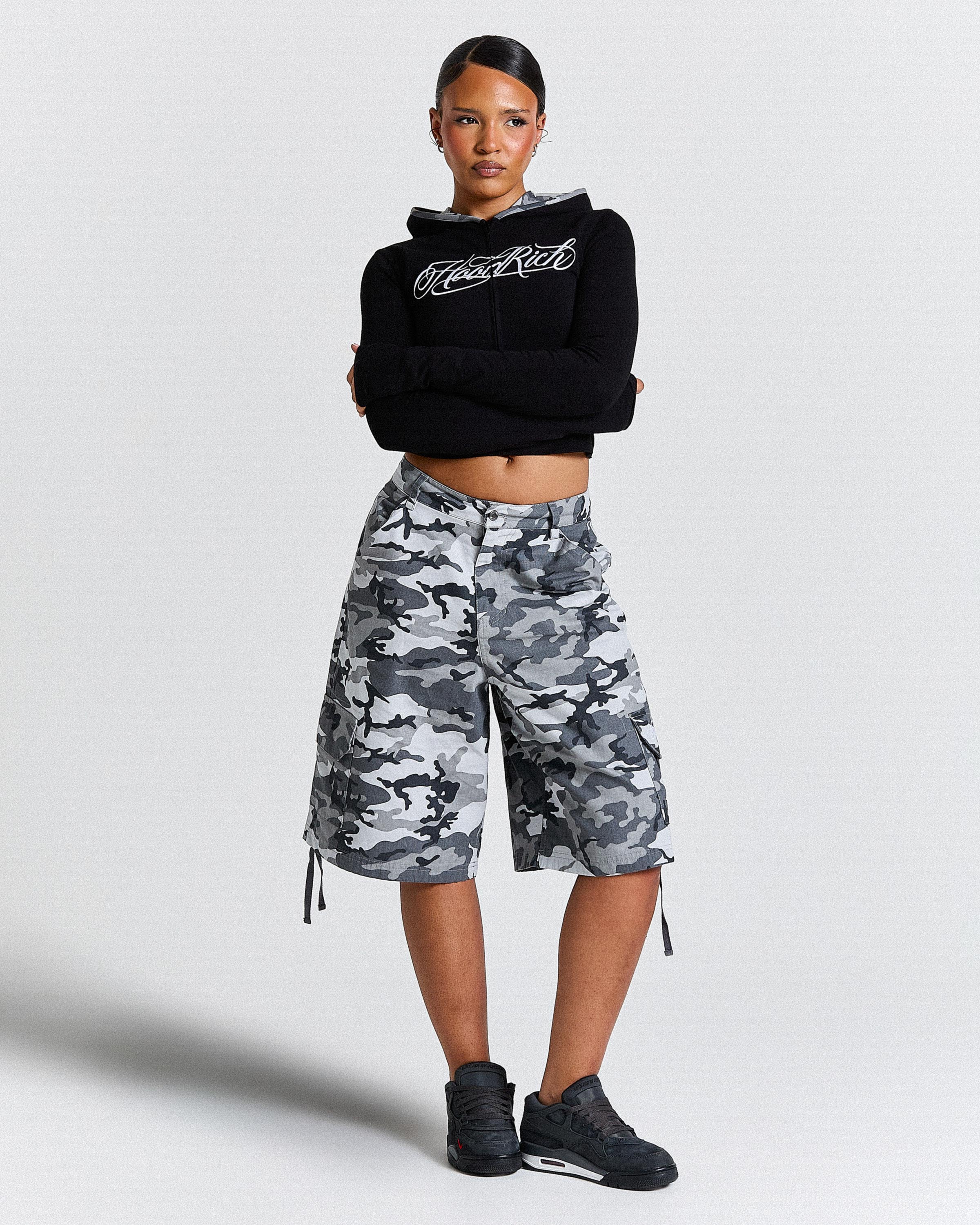 Field Oversized Cargo Woven Jort - Grey Camo - Image 2