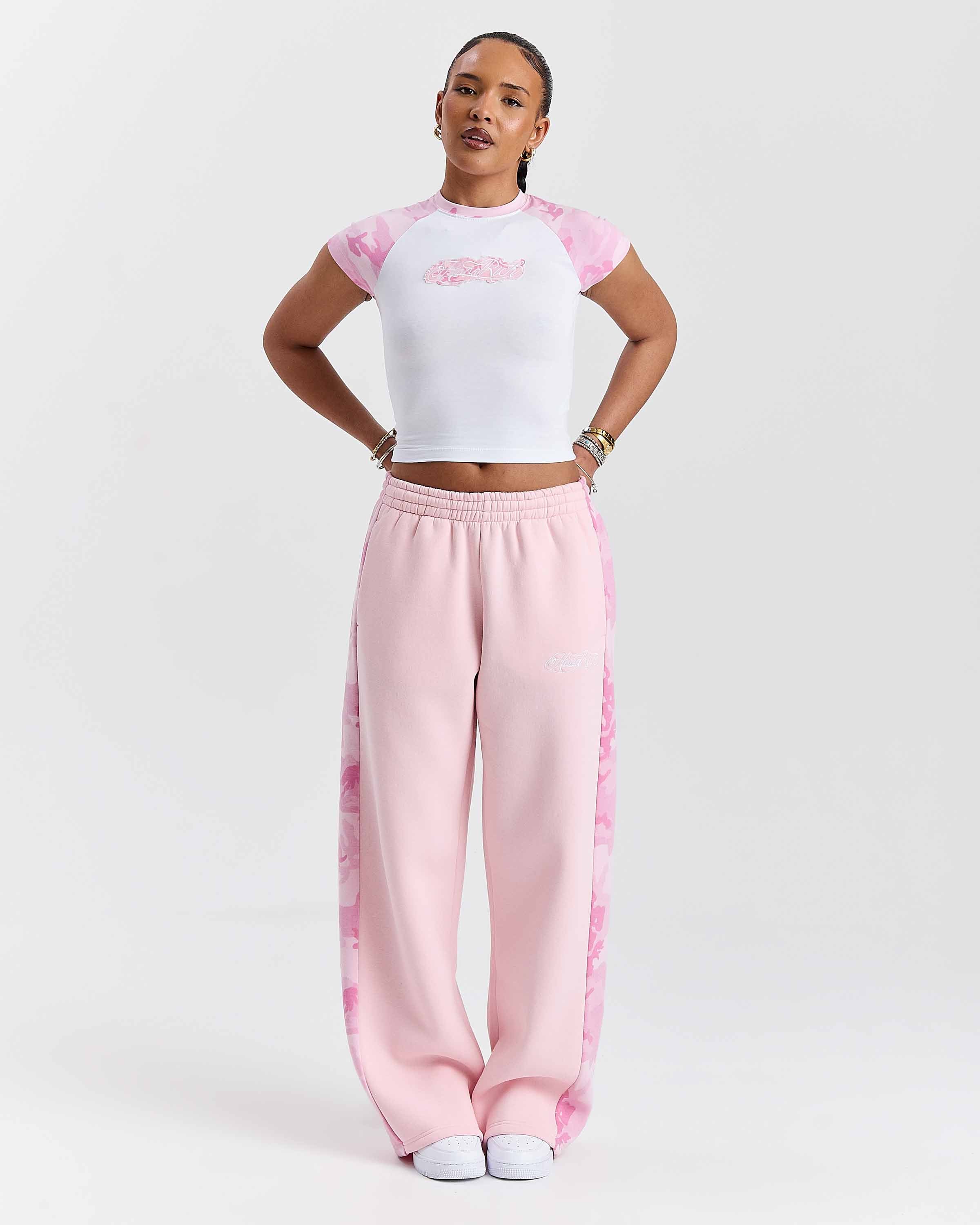 Field Oversized Wide Leg Joggers - Pink/White/Camo - Image 7