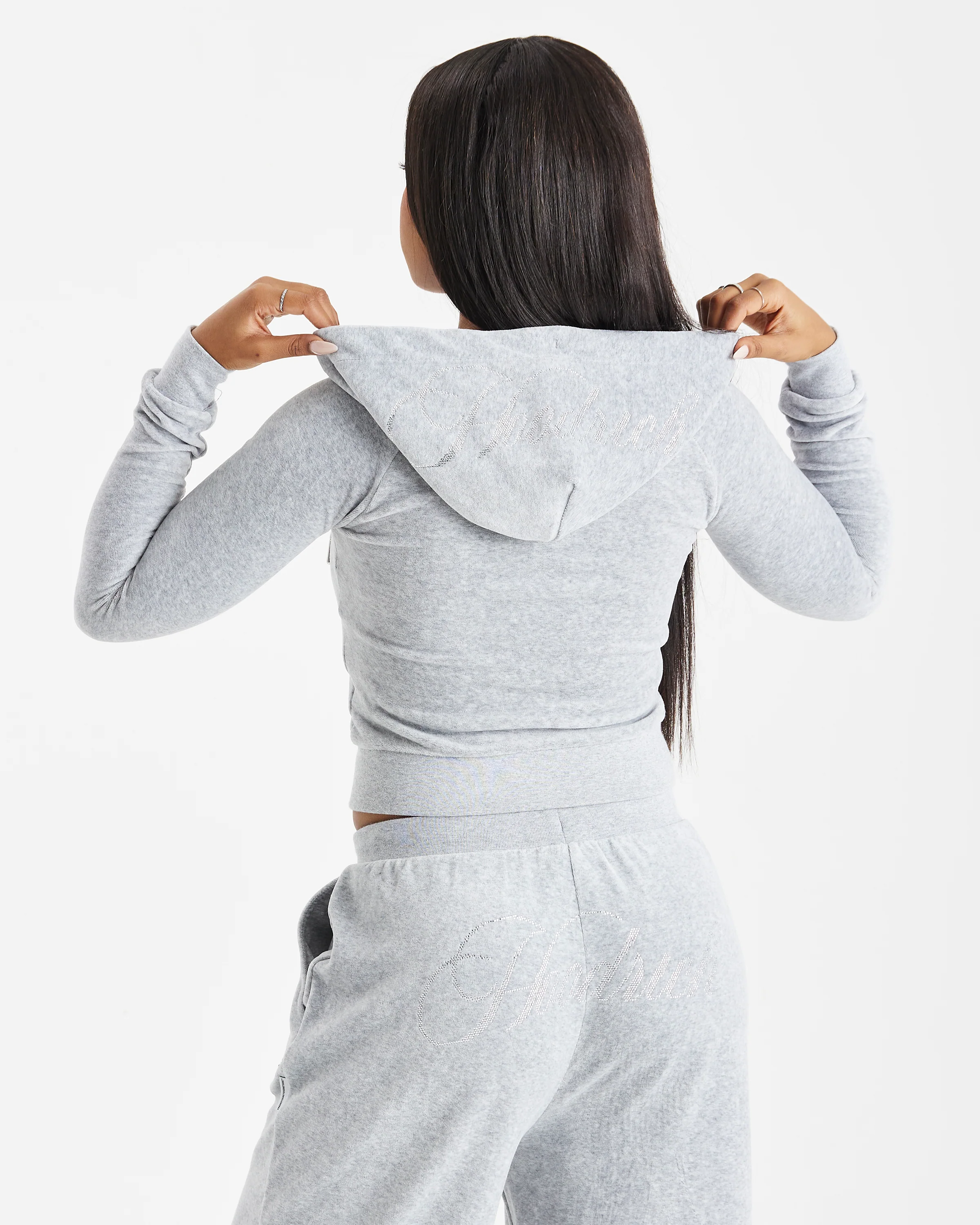 Figure Velour Zip Hoodie - Grey/Silver/Rhinestone - Image 2