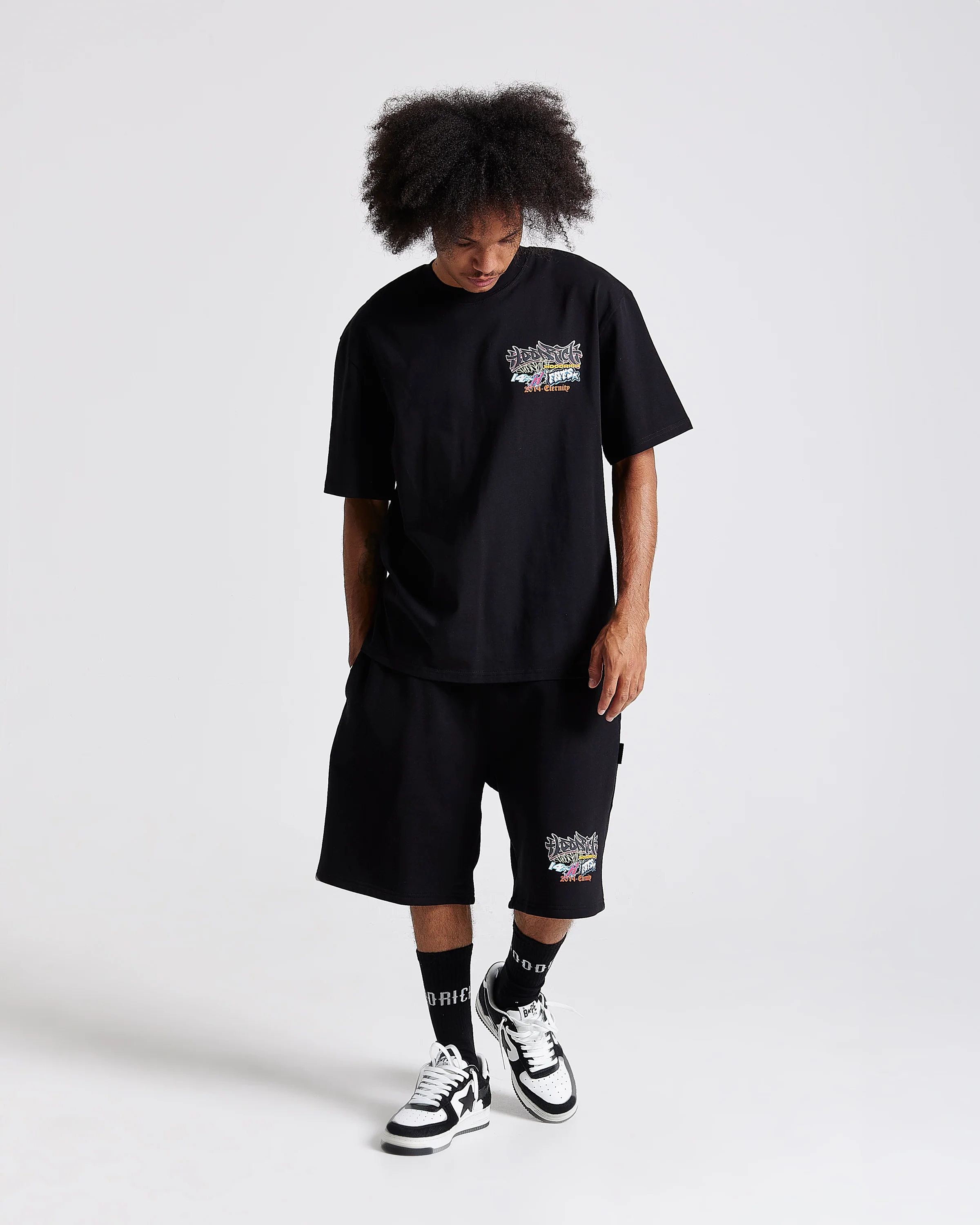 Graff Rave Oversized Shorts - Black/Grey/Pink - Image 5