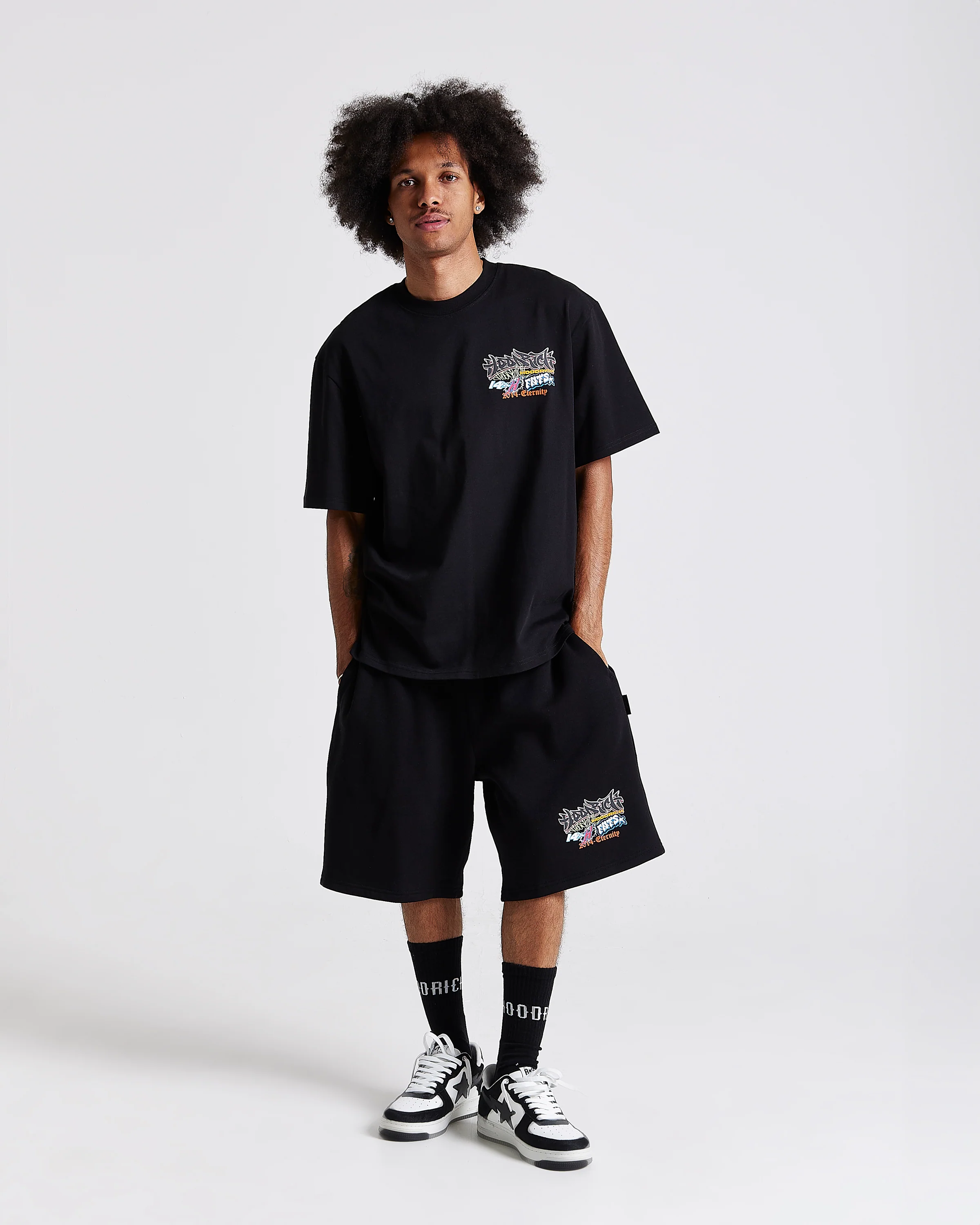Graff Rave Oversized Shorts - Black/Grey/Pink - Image 7
