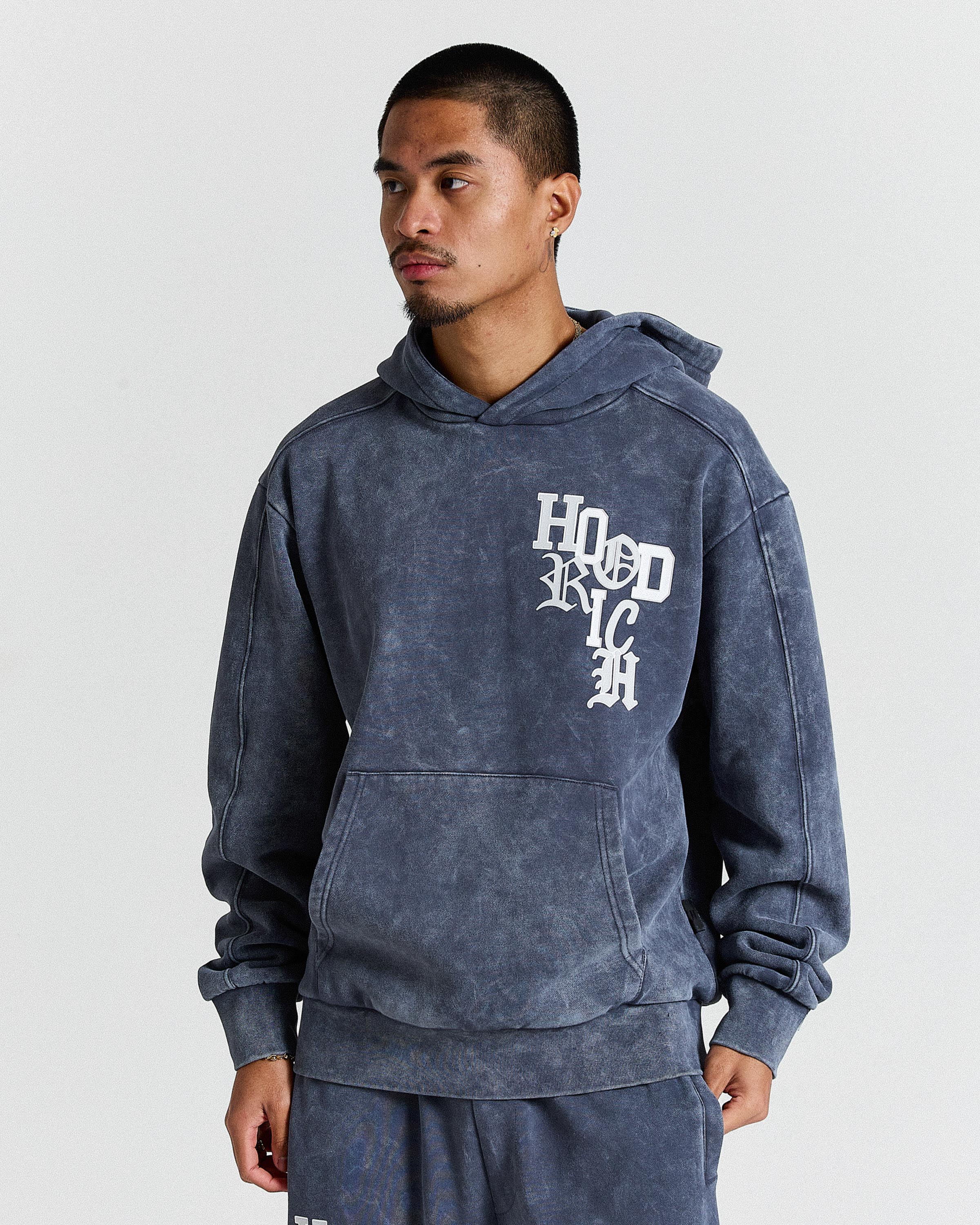 Heritage Oversized Hoodie - Blue Wash/White - Image 6