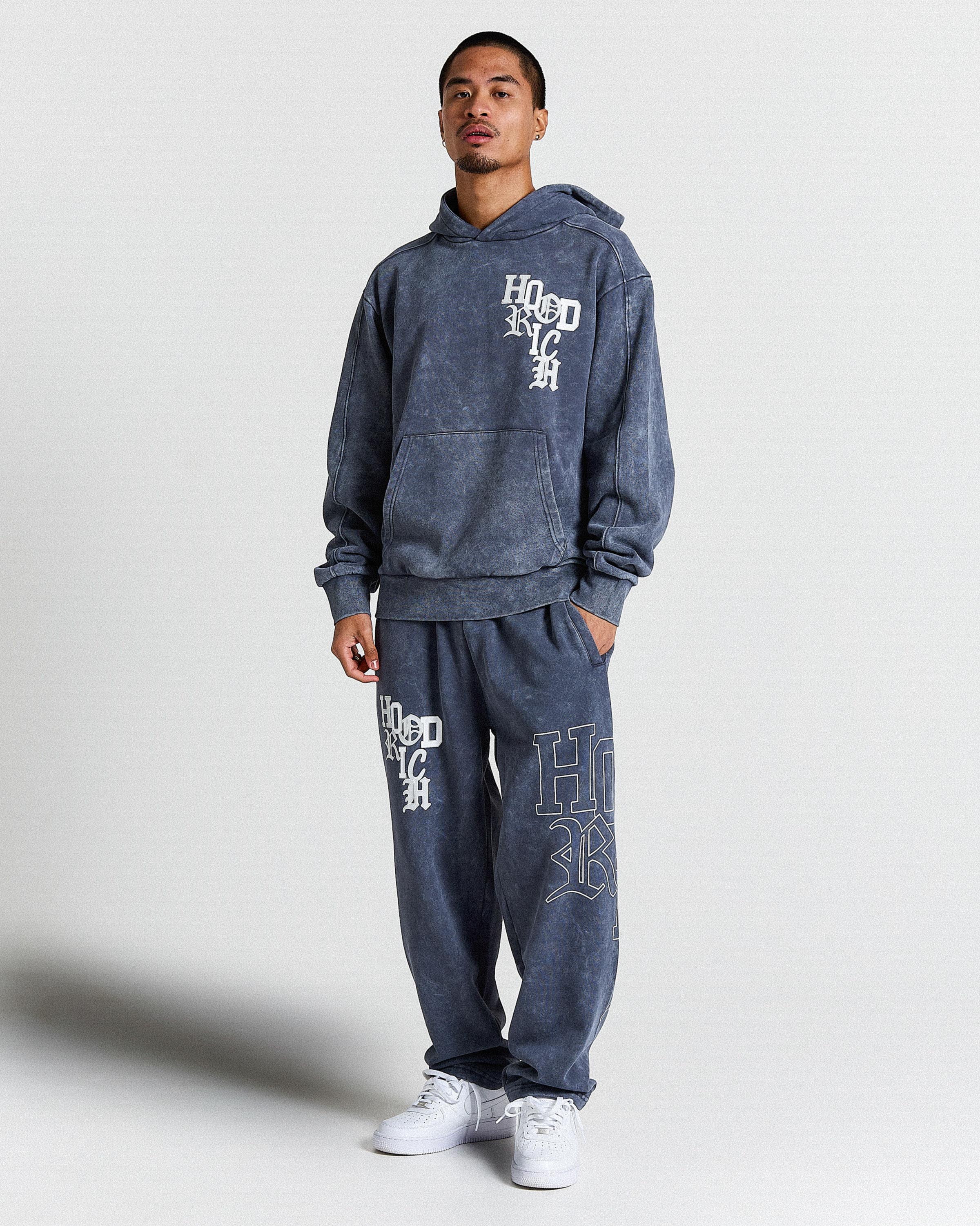 Heritage Oversized Open Hem Joggers - Blue/White - Image 3