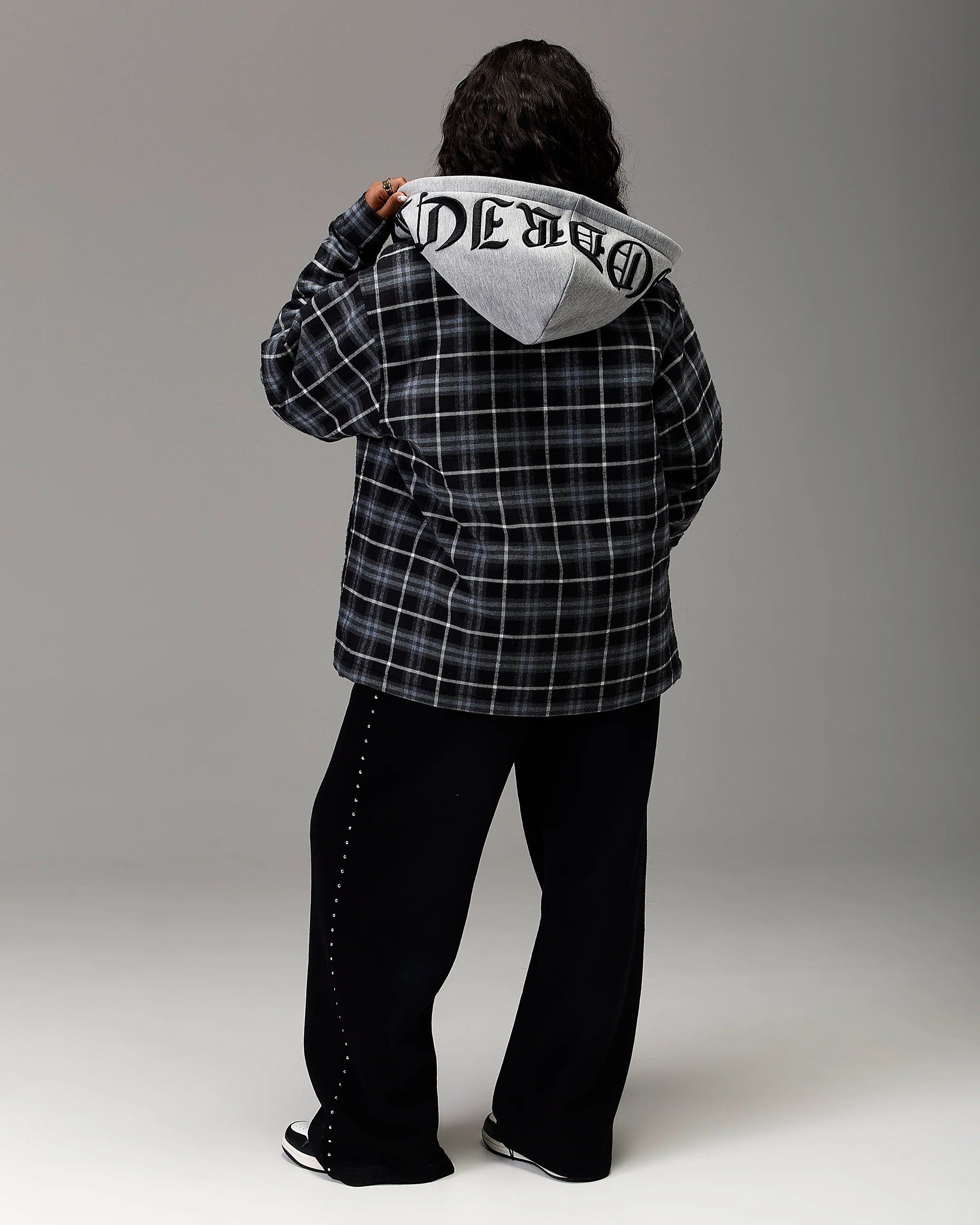 The Winner's Circle Hooded Plaid Shacket - Blue/Black - Image 14