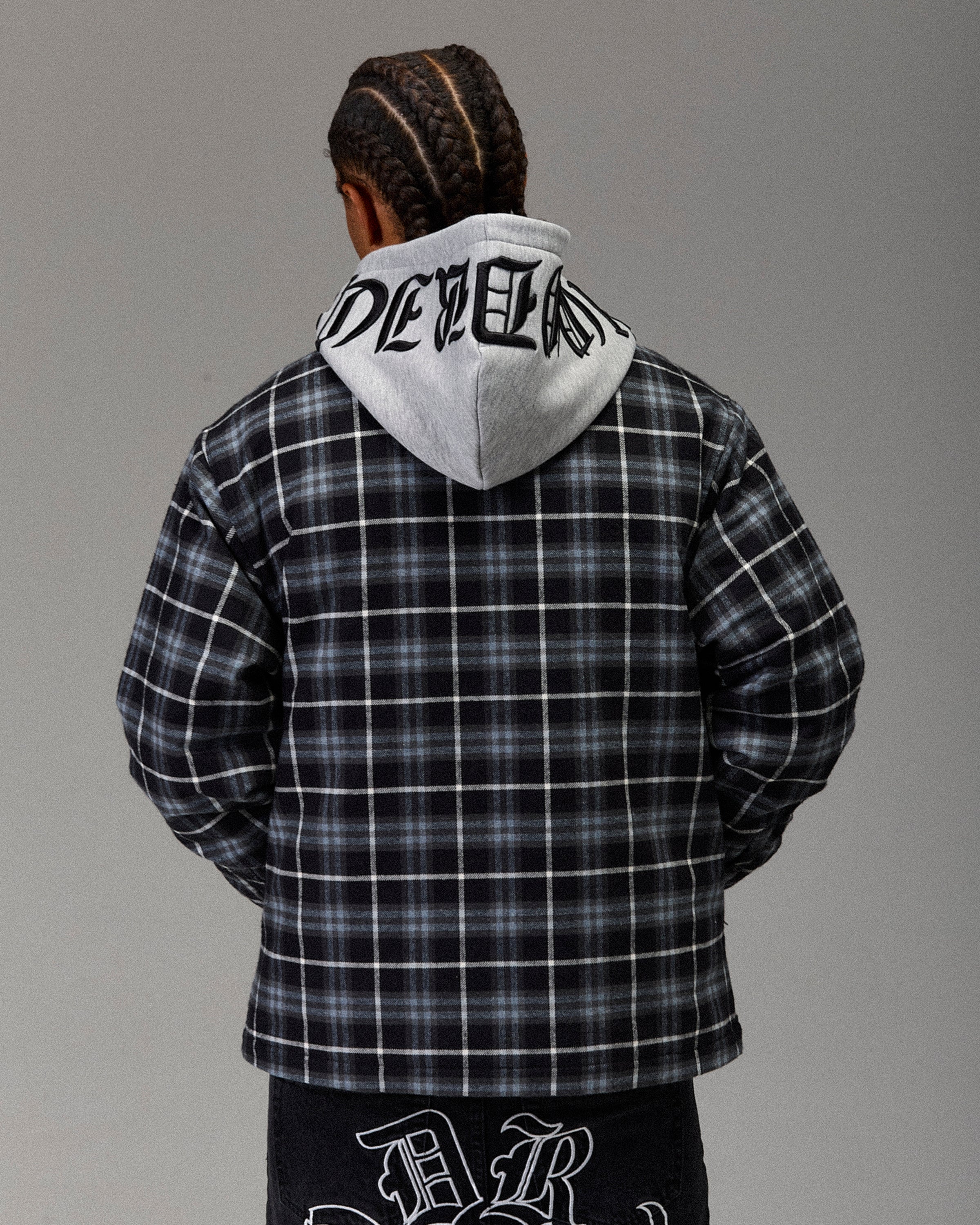 The Winner's Circle Hooded Plaid Shacket - Blue/Black - Image 4