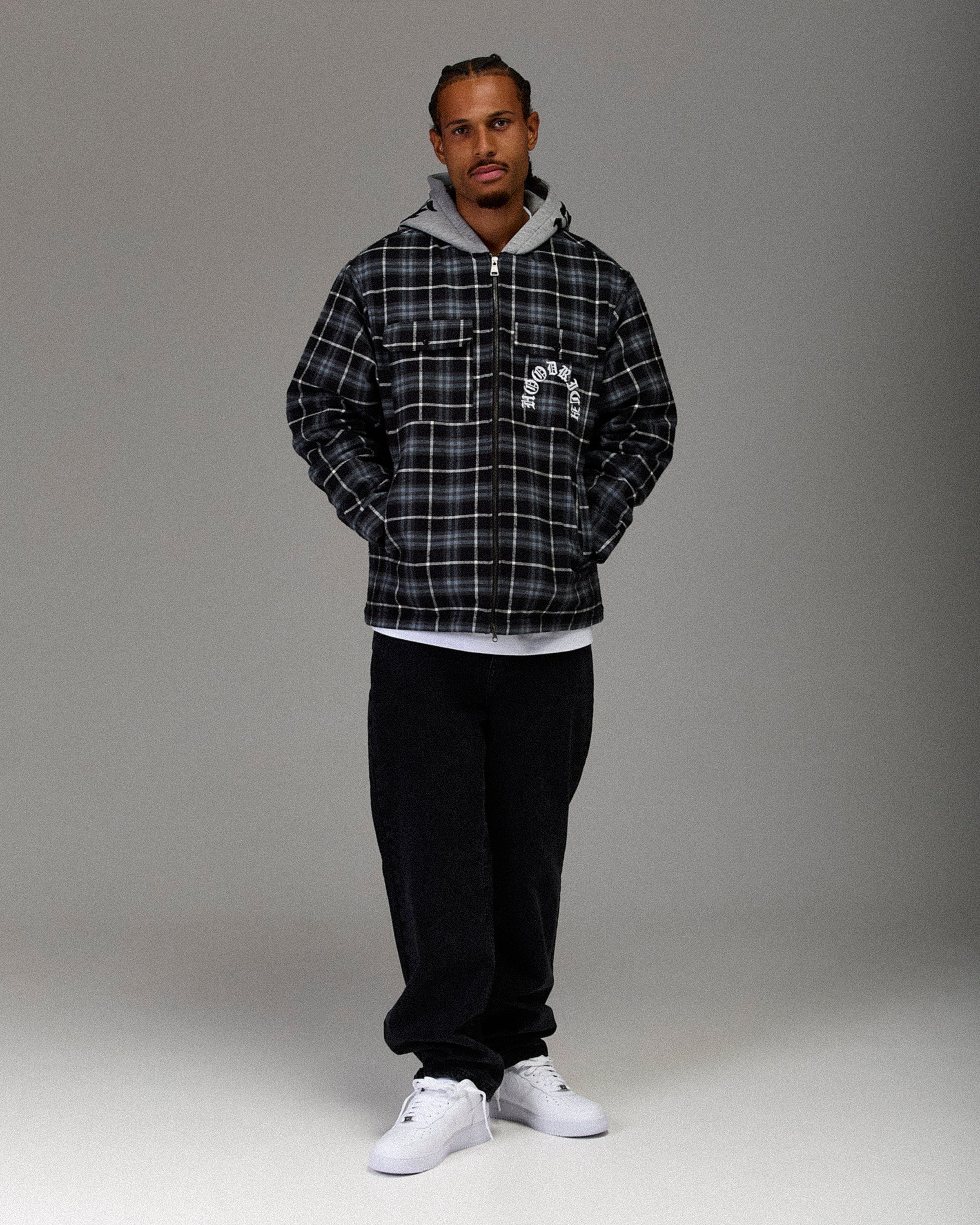 The Winner's Circle Hooded Plaid Shacket - Blue/Black - Image 5
