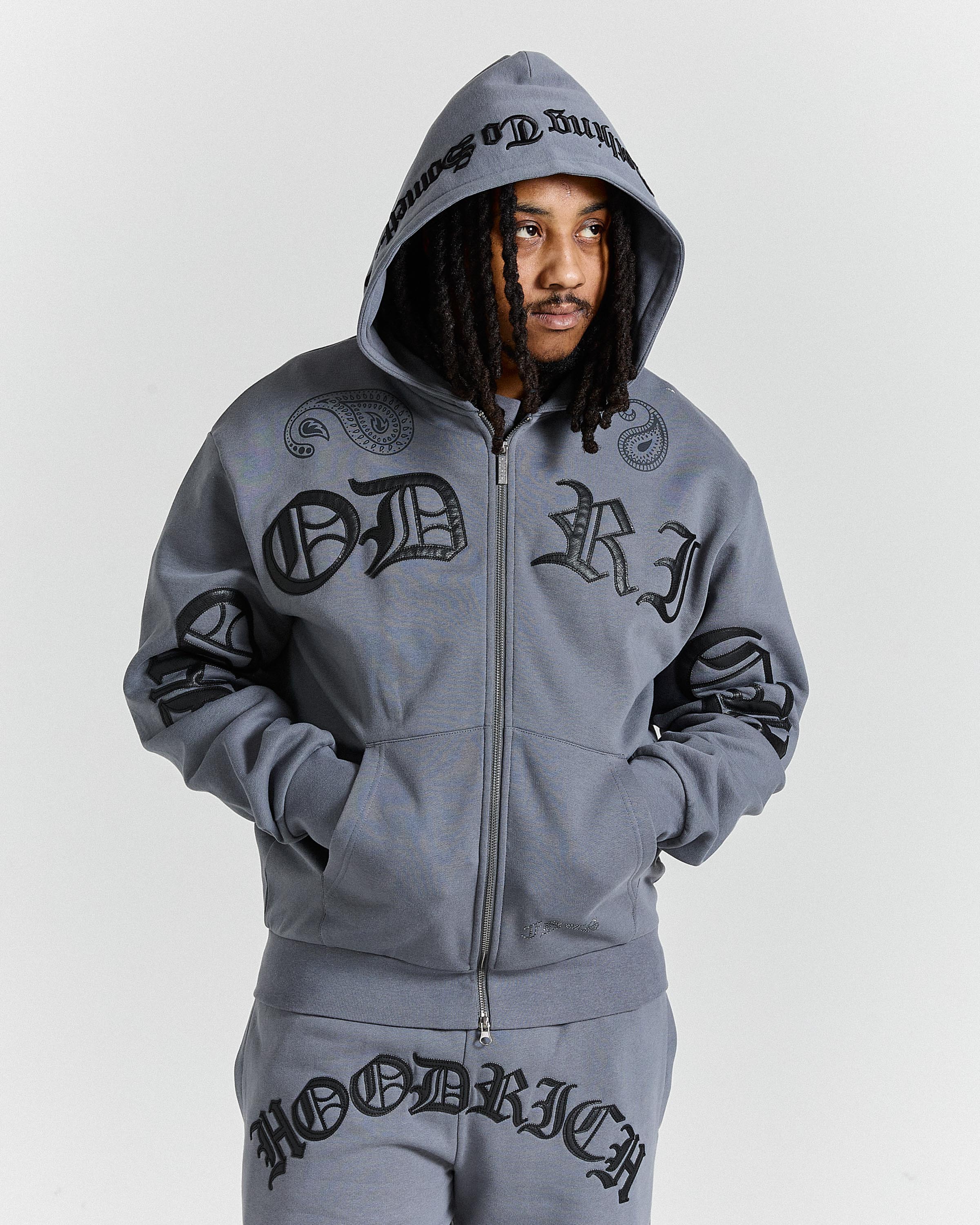 Inkline Oversized Zip Through Hoodie - Grey/Black - Image 8