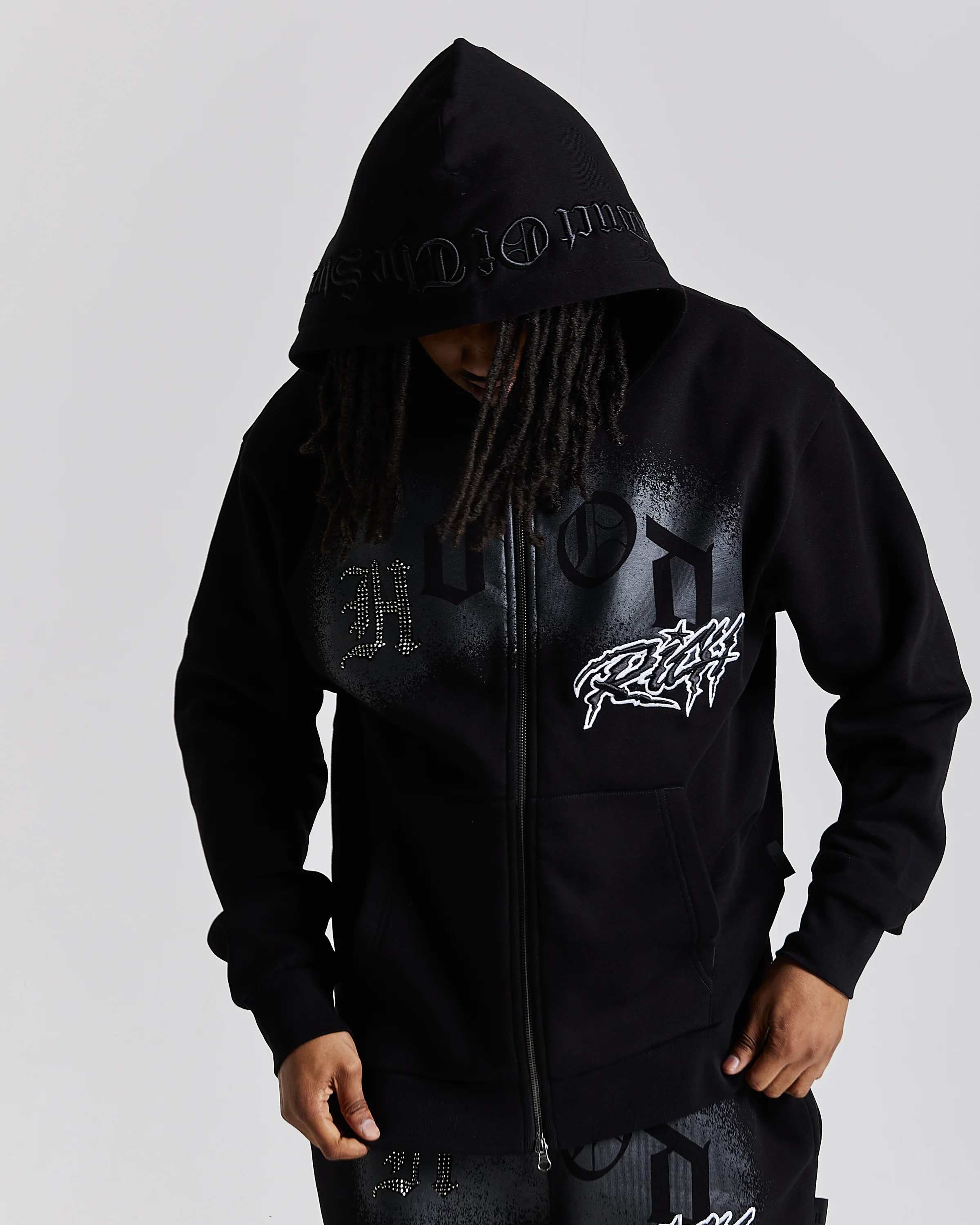 Iron Oversized Zip Hoodie - Black/Grey/White - Image 8
