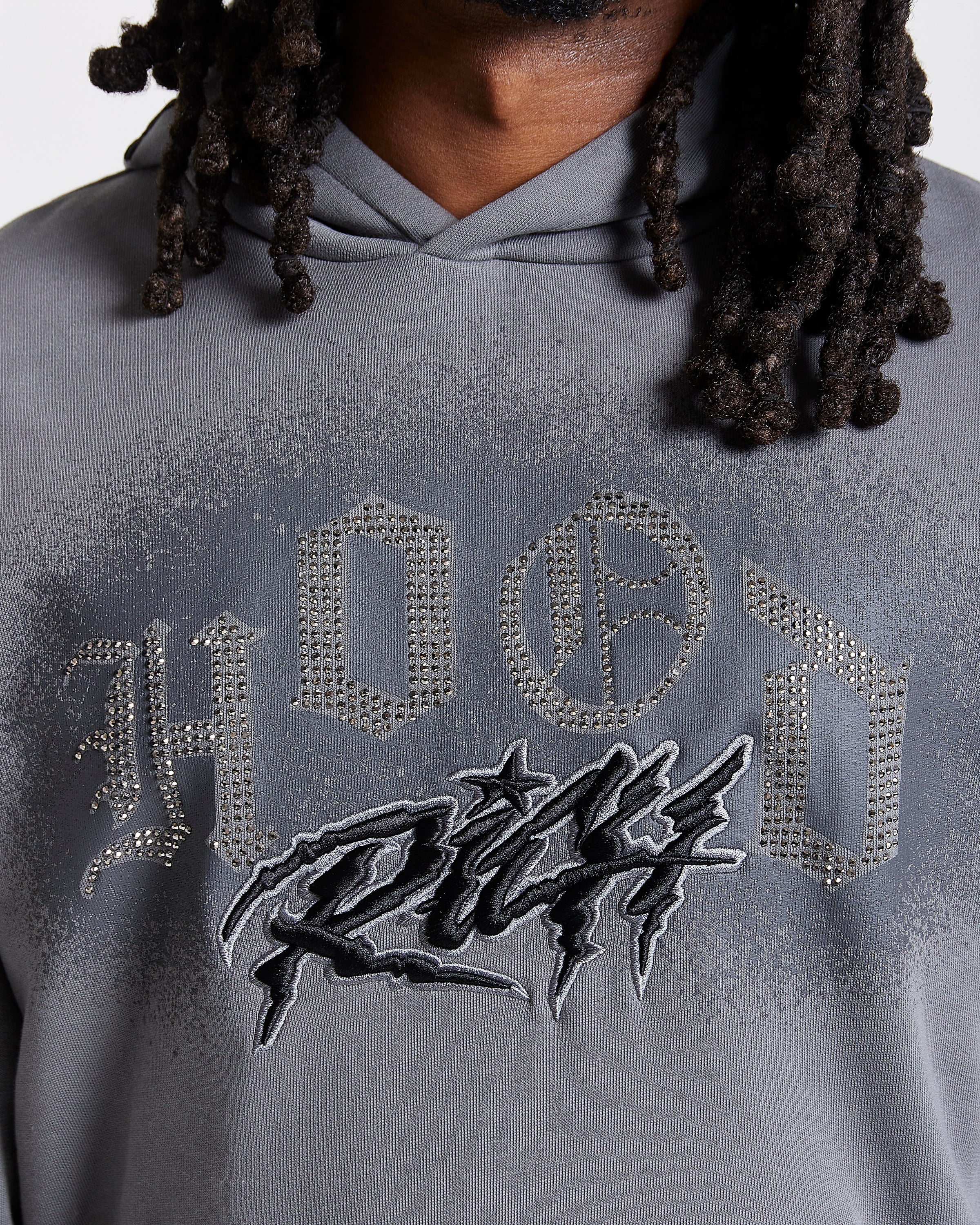 Iron Oversized Hoodie - Grey/Rhinestones - Image 3