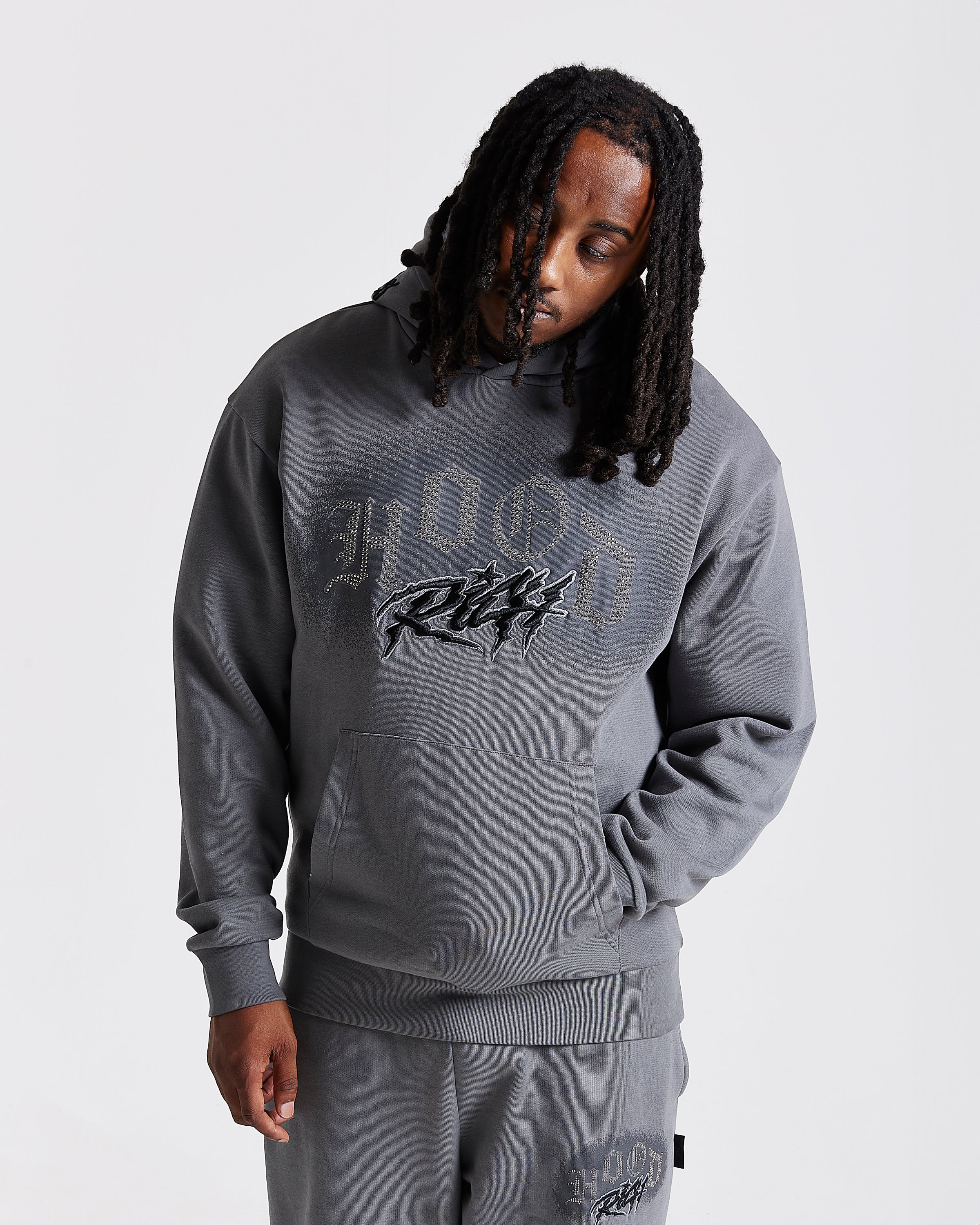 Iron Oversized Hoodie - Grey/Rhinestones - Image 4