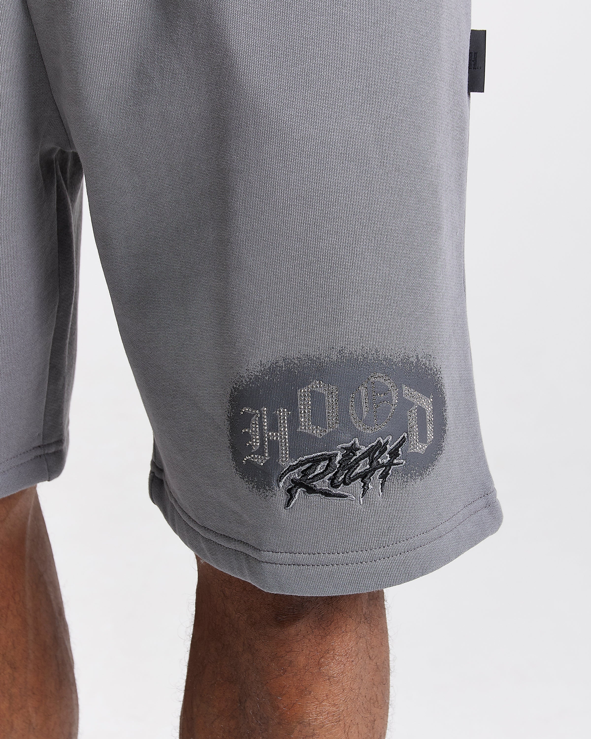 Iron Oversized Shorts - Grey/Rhinestones - Image 2