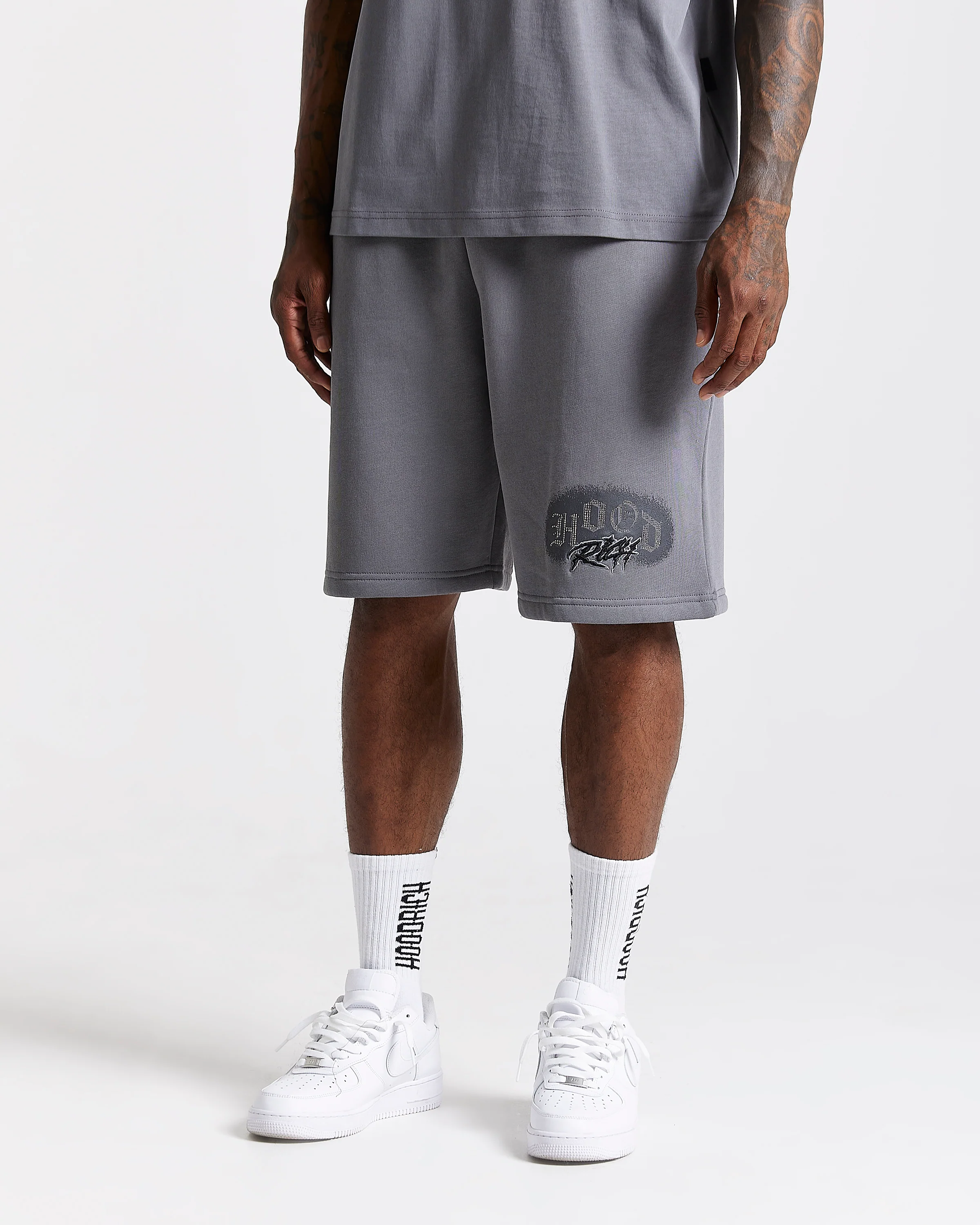 Iron Oversized Shorts - Grey/Rhinestones - Image 3