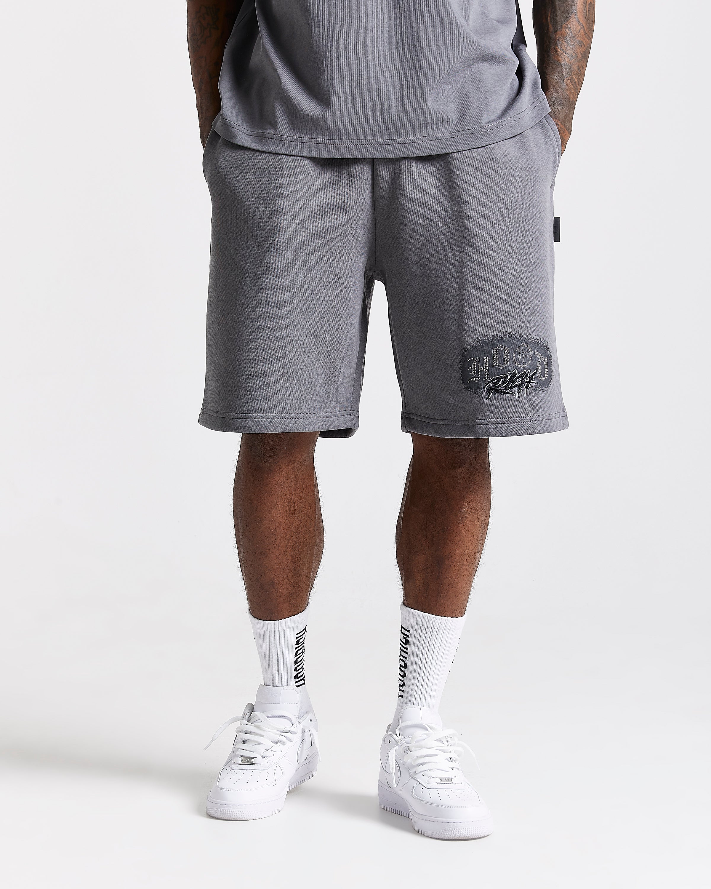 Iron Oversized Shorts - Grey/Rhinestones - Image 5