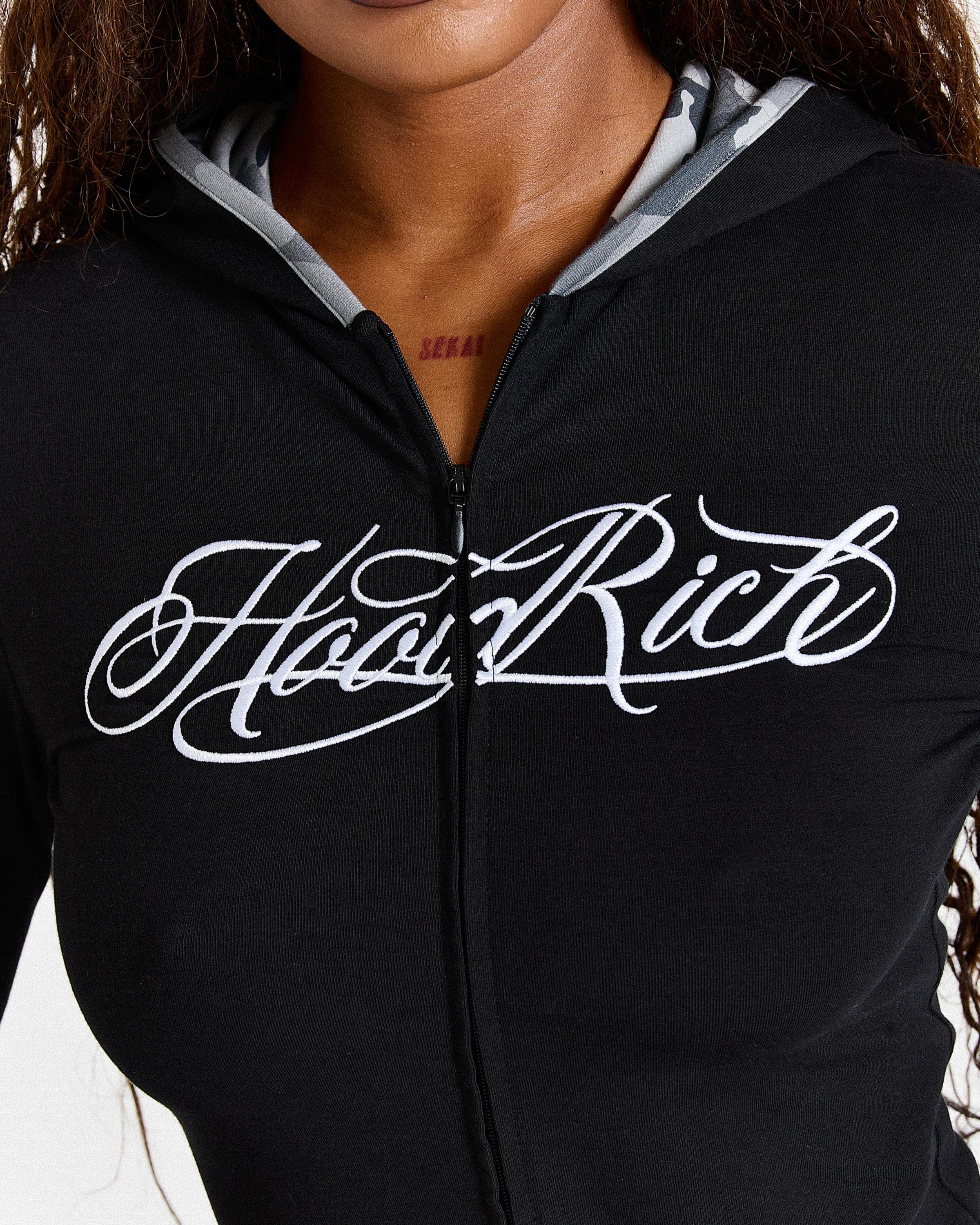 Kai Camo Fitted Zip Hoodie - Black/Camo/White - Image 5