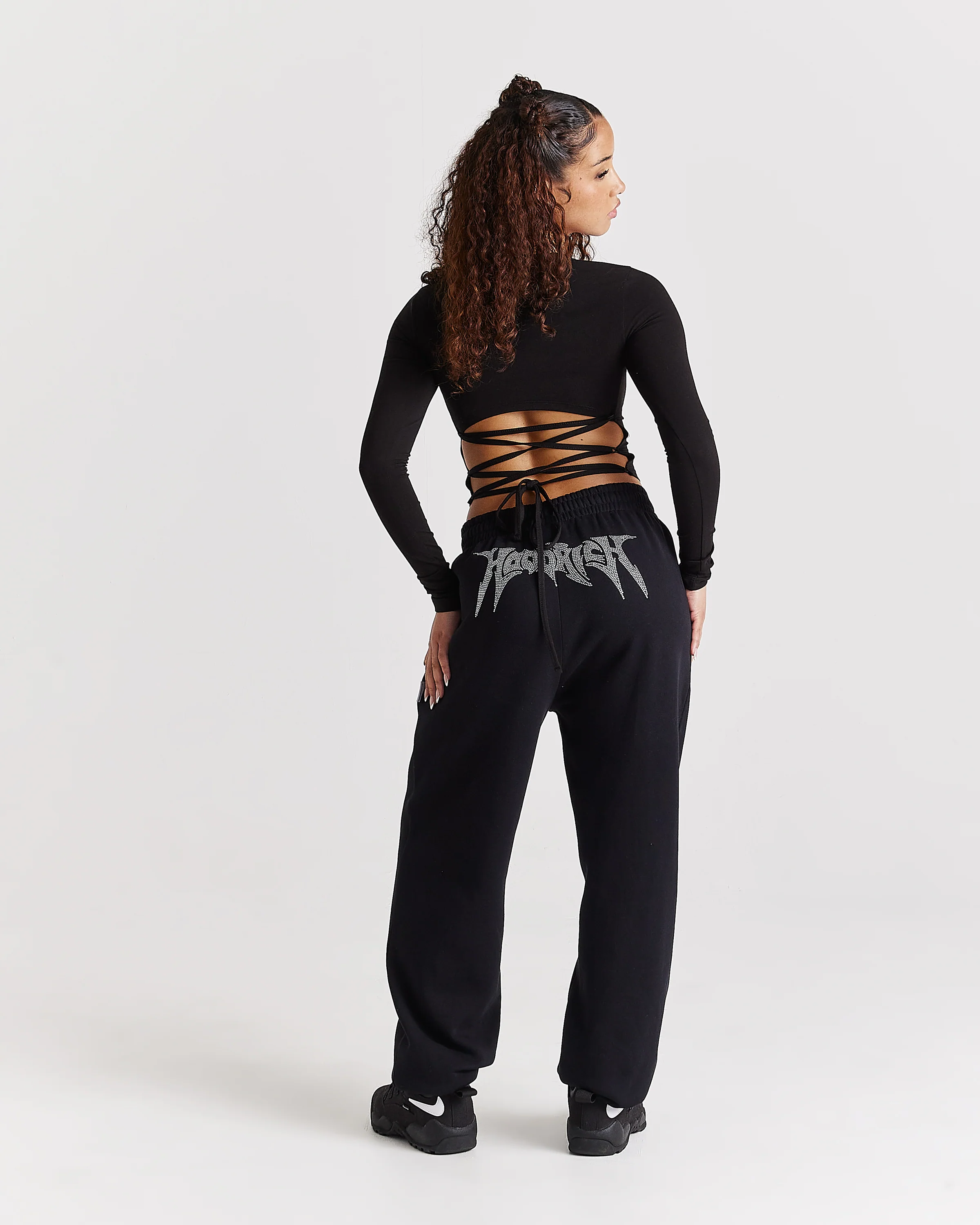 Quartz Tie Back Long Sleeve Tee - Black/Rhinestone - Image 6