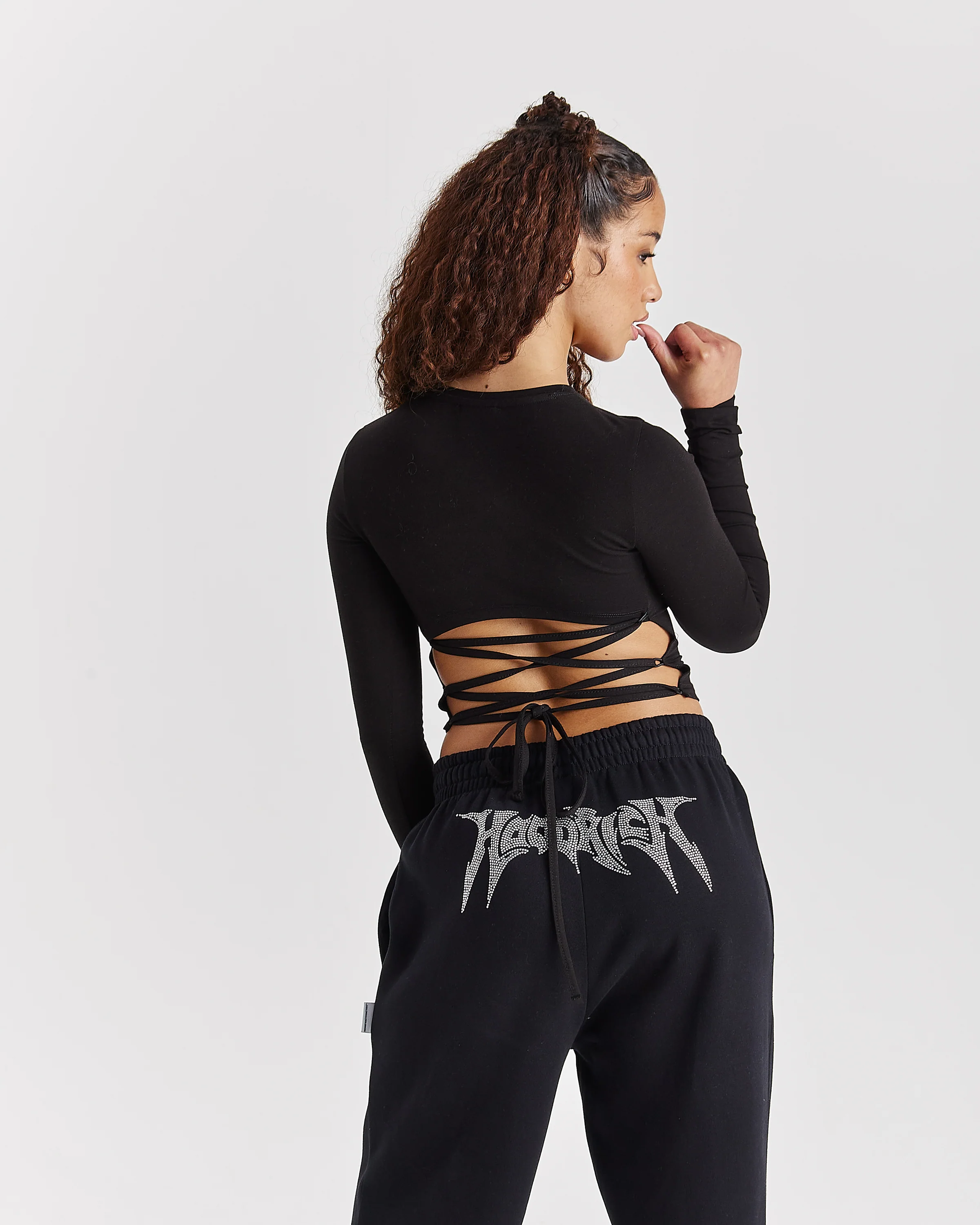 Quartz Tie Back Long Sleeve Tee - Black/Rhinestone - Image 7