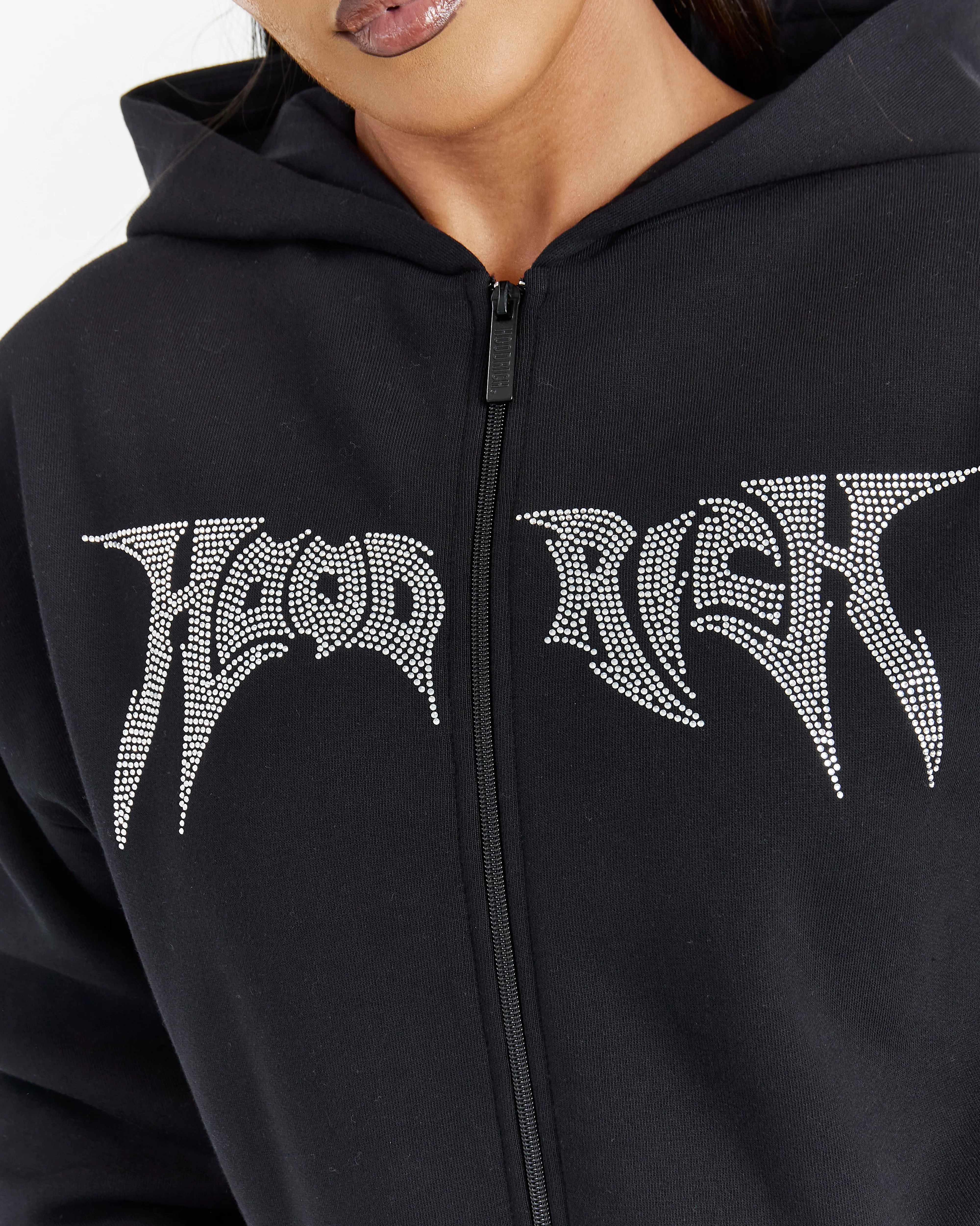 Lustre Oversized Zip Hoodie - Black/Rhinestone - Image 3