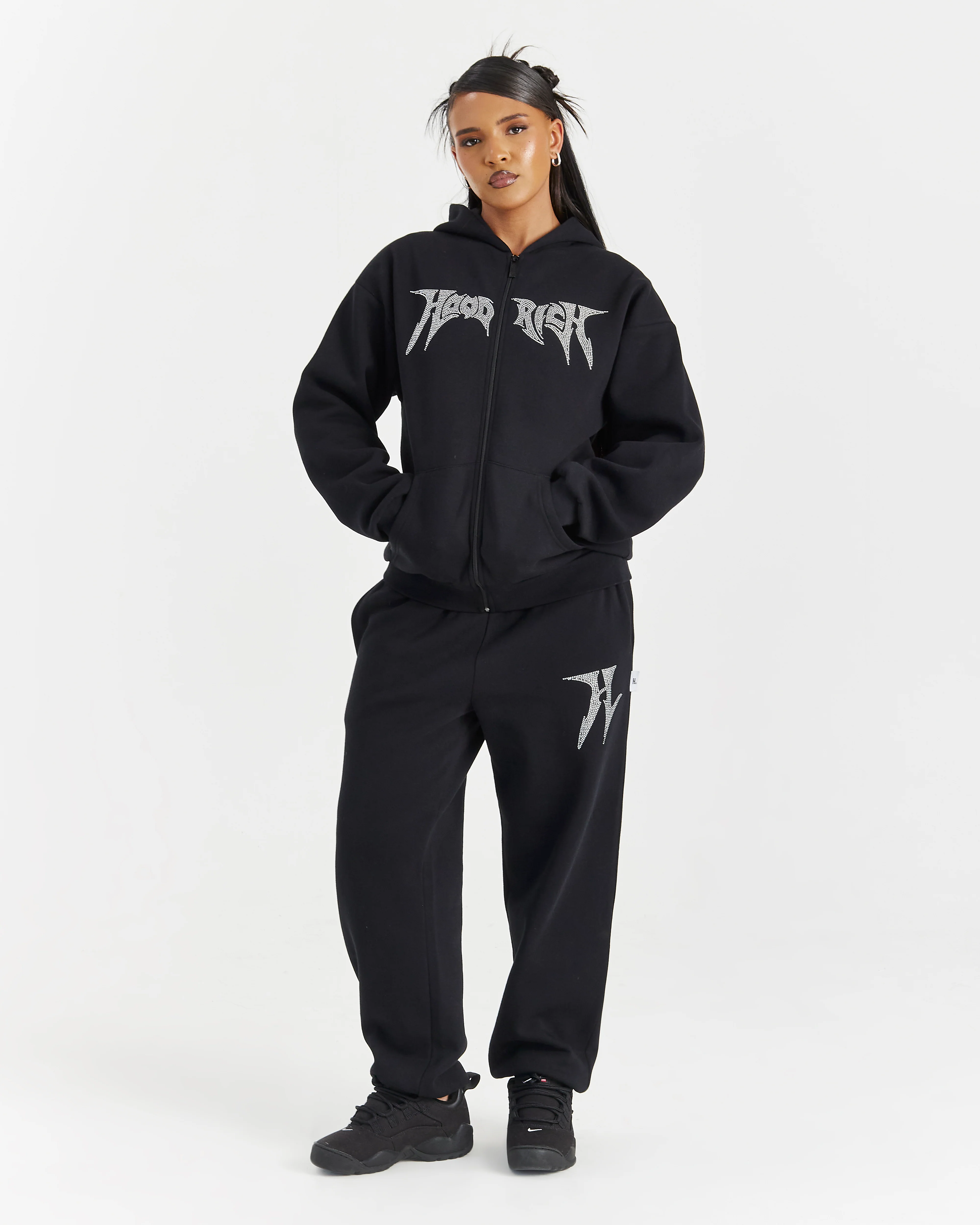 Lustre Oversized Zip Hoodie - Black/Rhinestone - Image 6