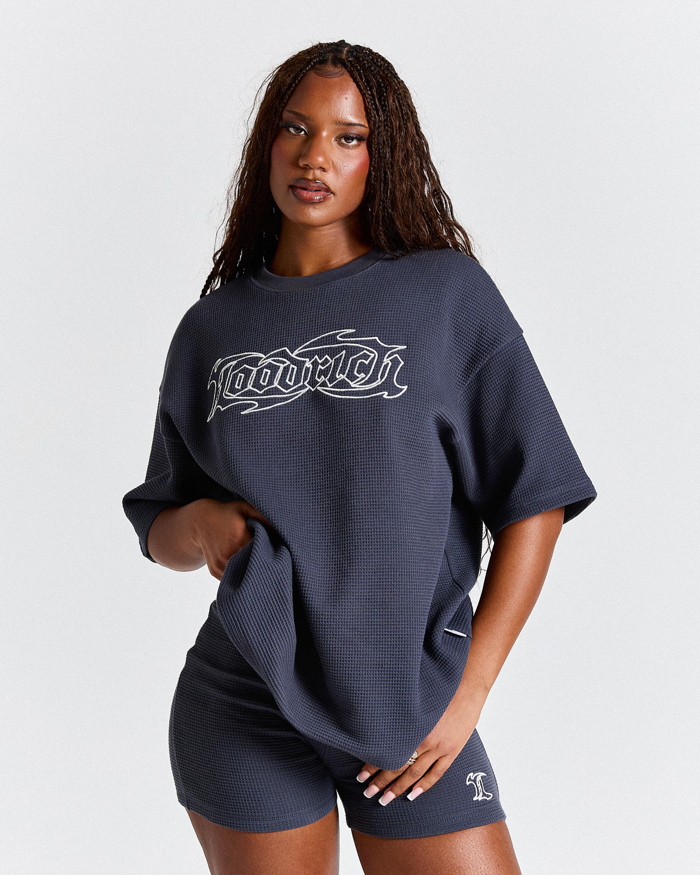 Luz Waffle Oversized T-Shirt - Dark Grey/White