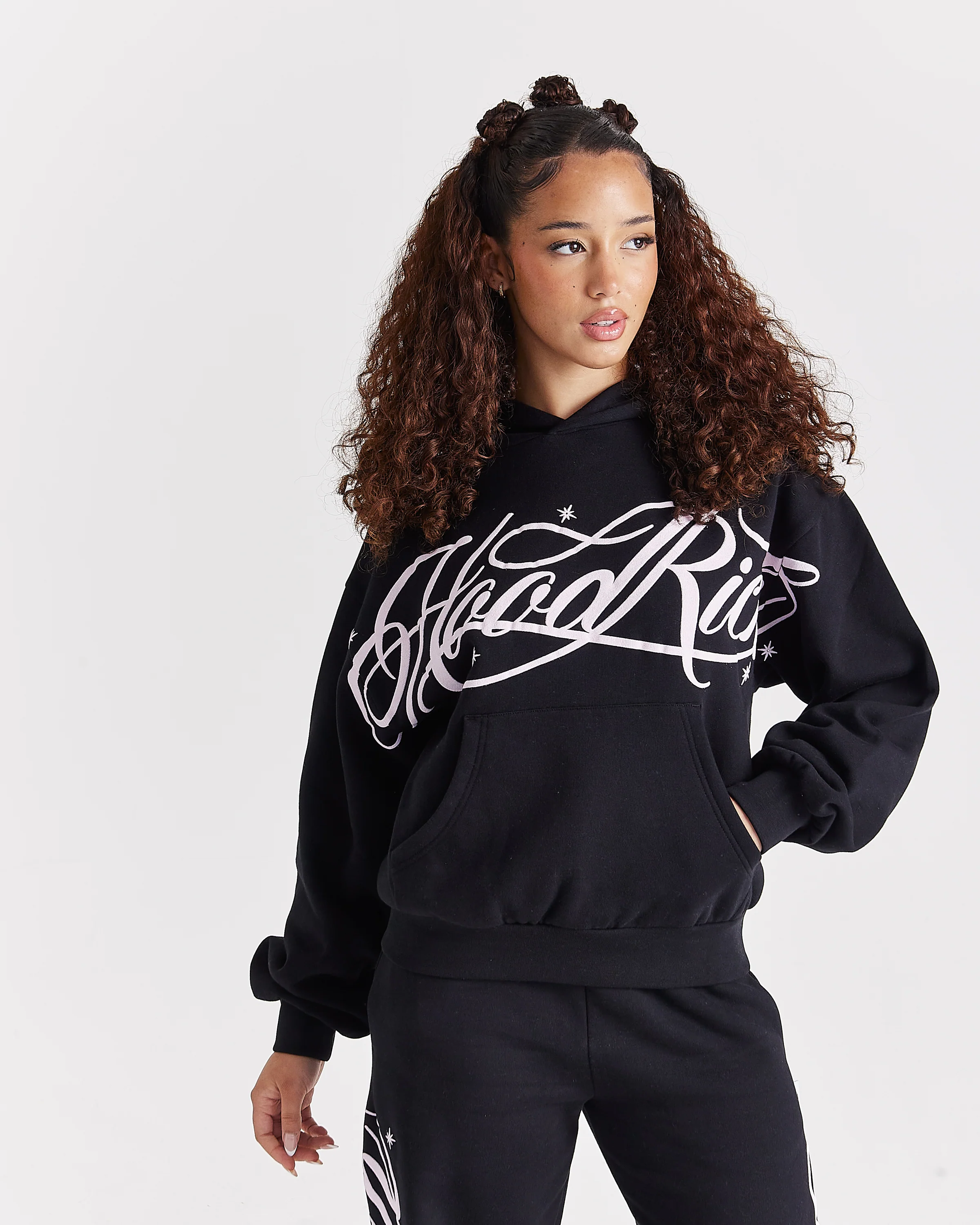 Solace Mid Length Hoodie - Black/Pink - Image 5