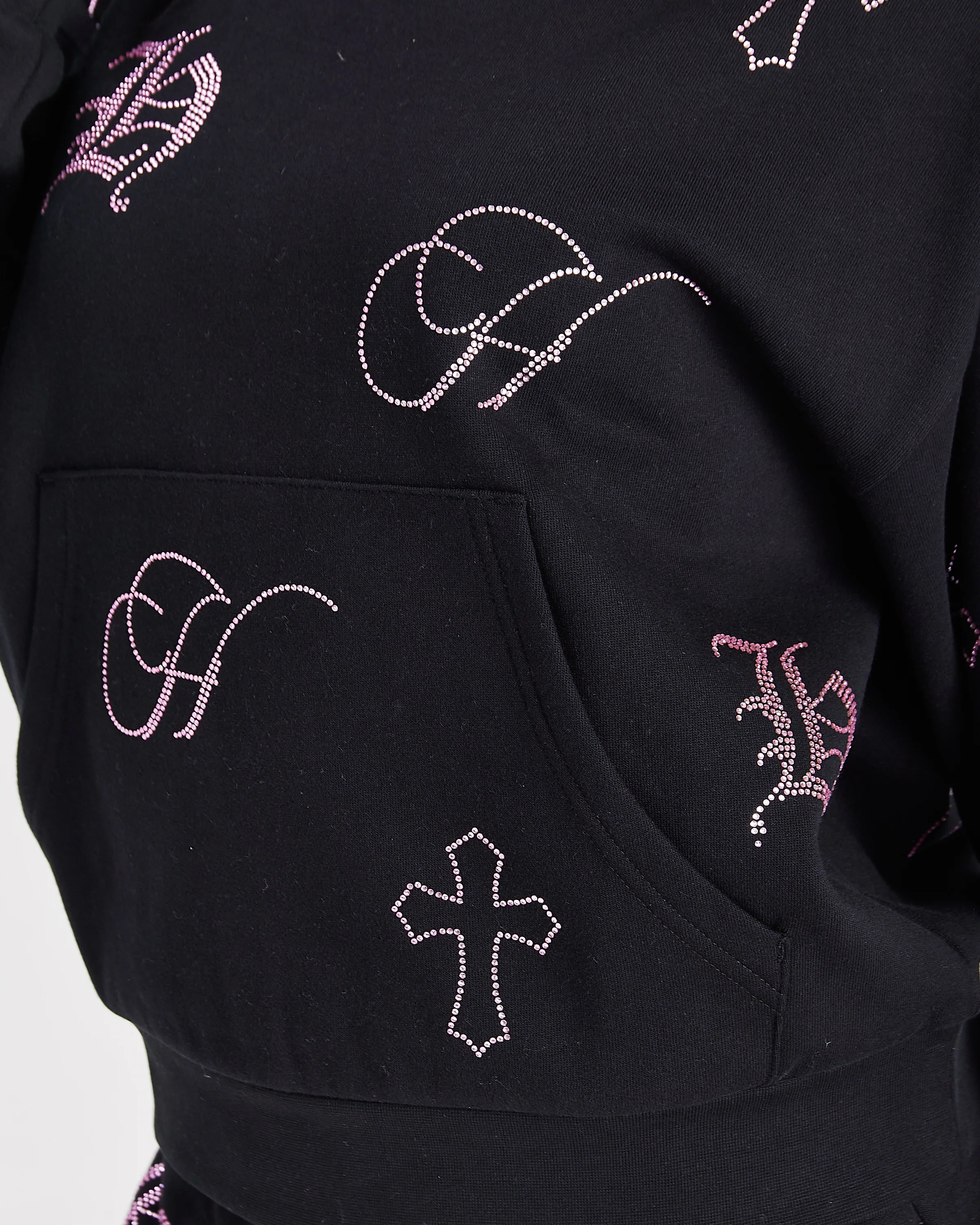 Crystal Mid Length Hoodie - Black/Pink Rhinestone - Image 3