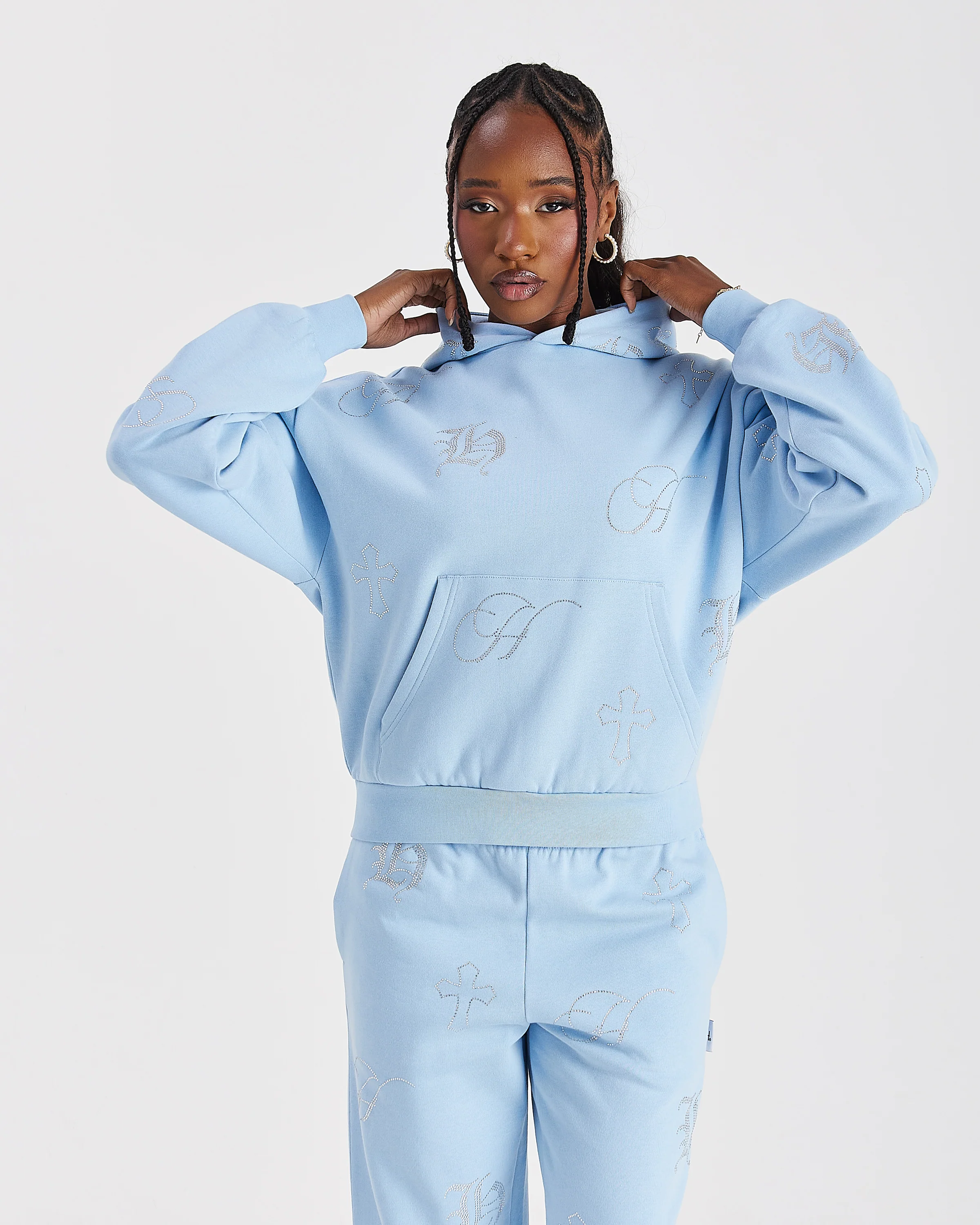 Crystal Mid Length Hoodie - Light Blue/Rhinestone - Image 3