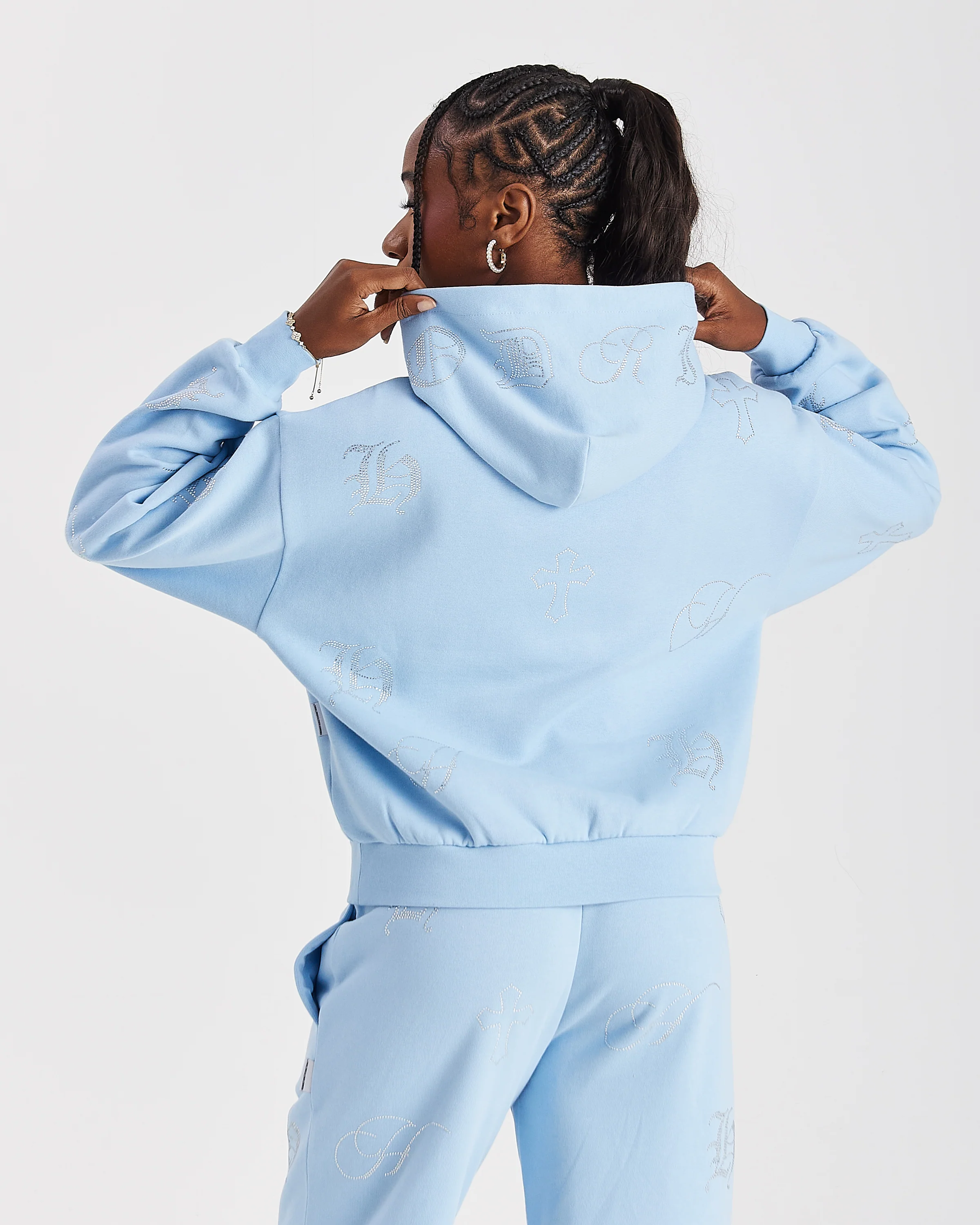 Crystal Mid Length Hoodie - Light Blue/Rhinestone - Image 7