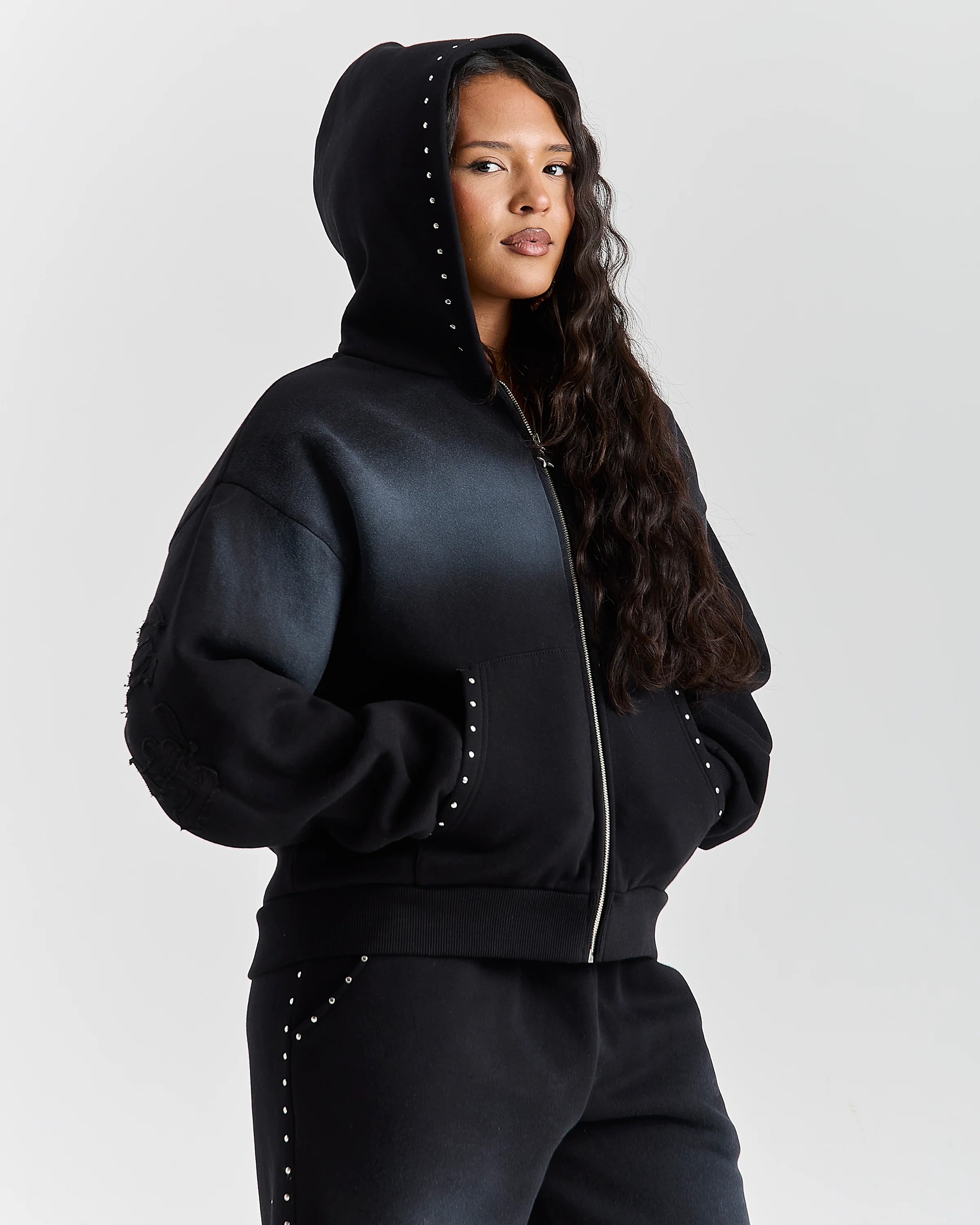 The Winner's Circle Aspen Mid Length Zip Hoodie - Black Wash - Image 4