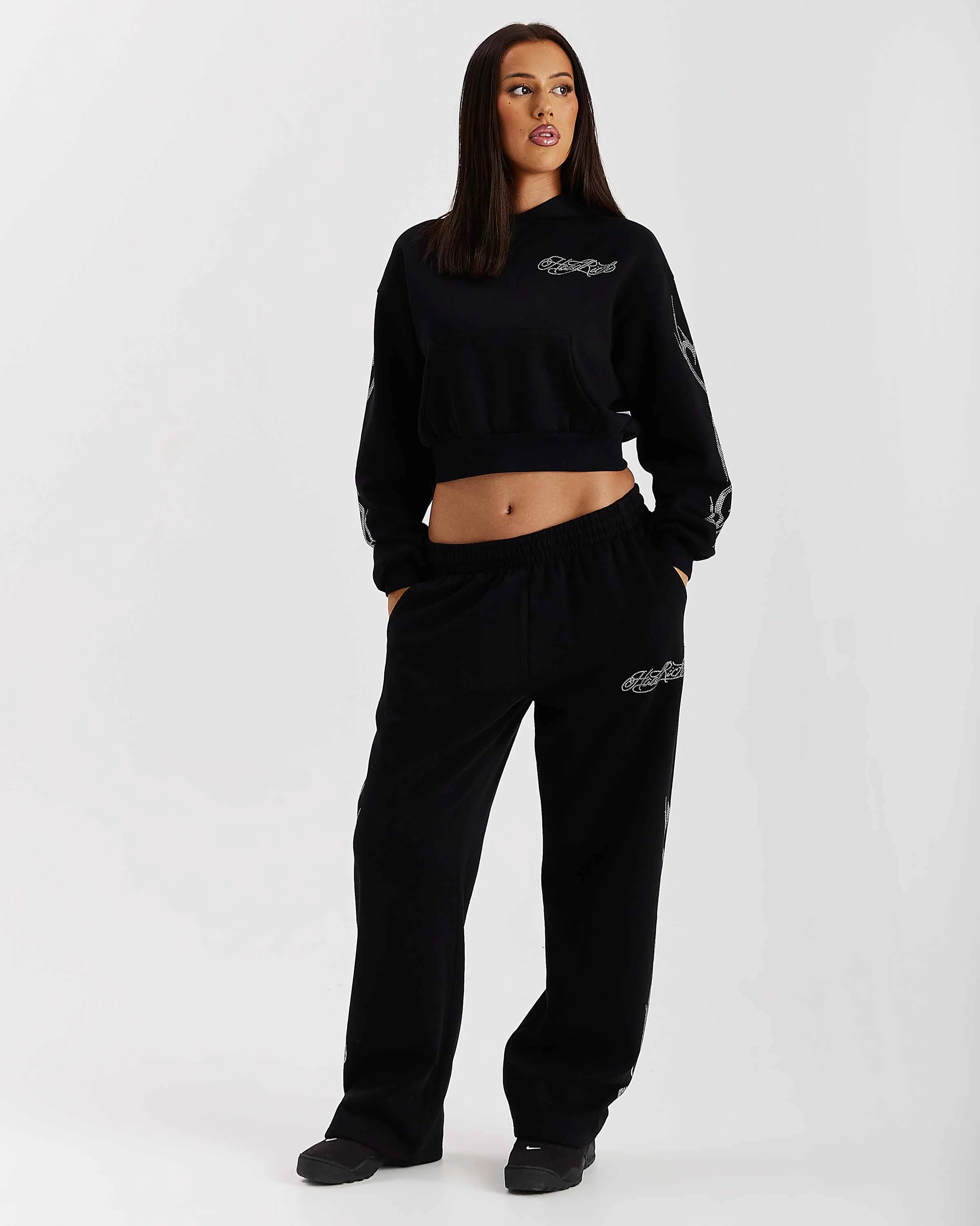 Morpho Oversized Wide Leg Joggers - Black/Silver - Image 7